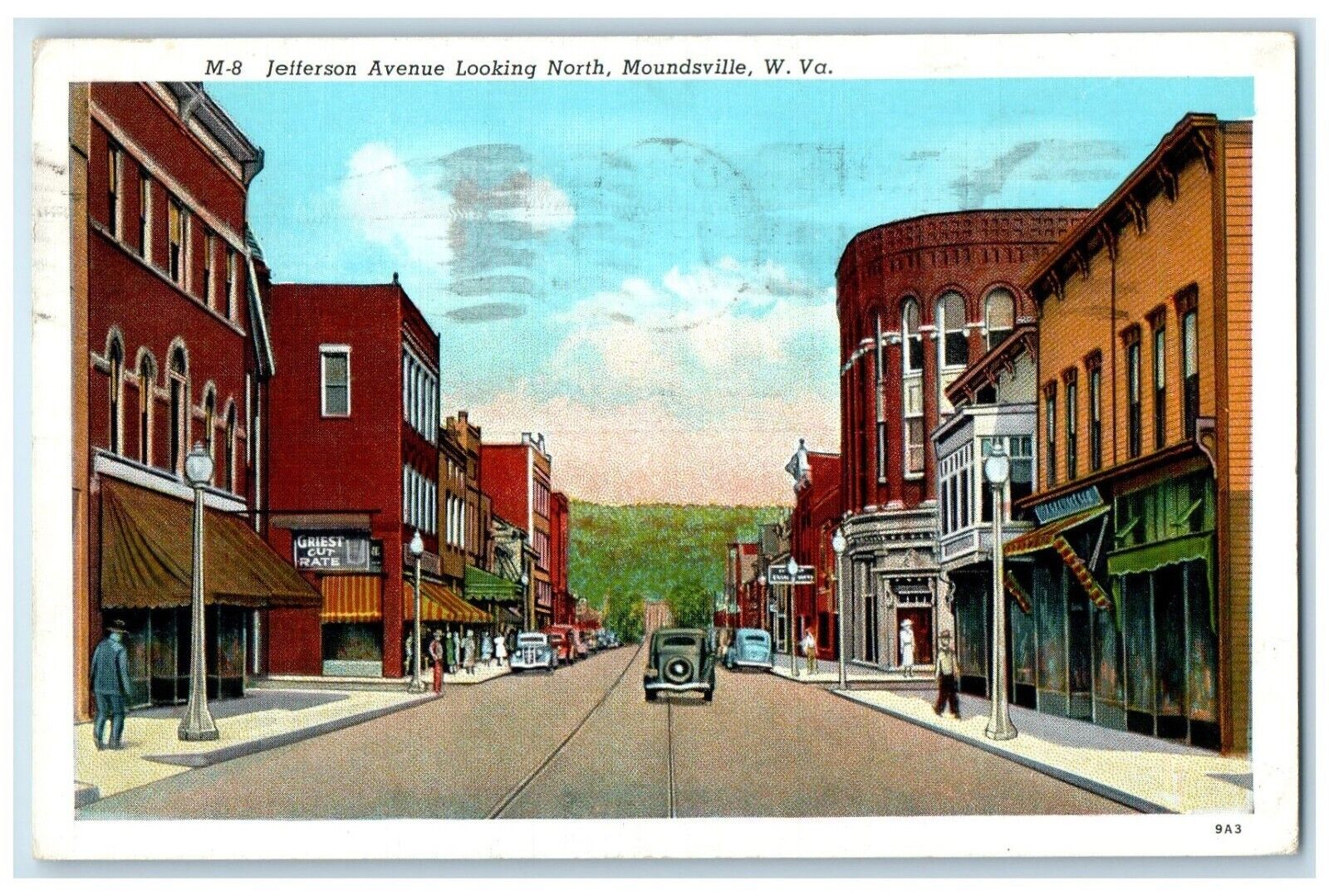 1942 Jefferson Avenue Looking North Cars Moundsville West Virginia WV Postcard
