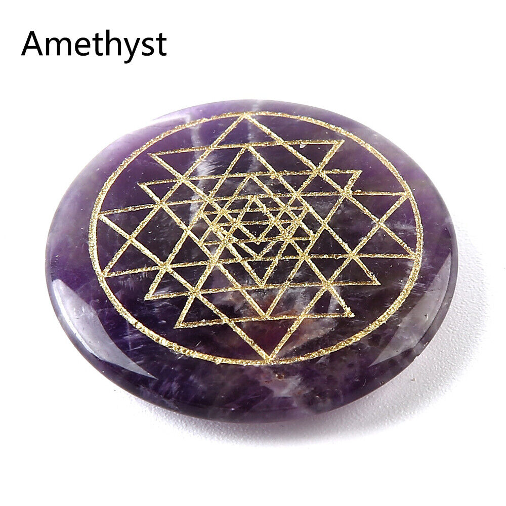 Natural Sri Yantra Crystal Stone Chakra Quartz Round Sacred Geometry Yoga Reiki