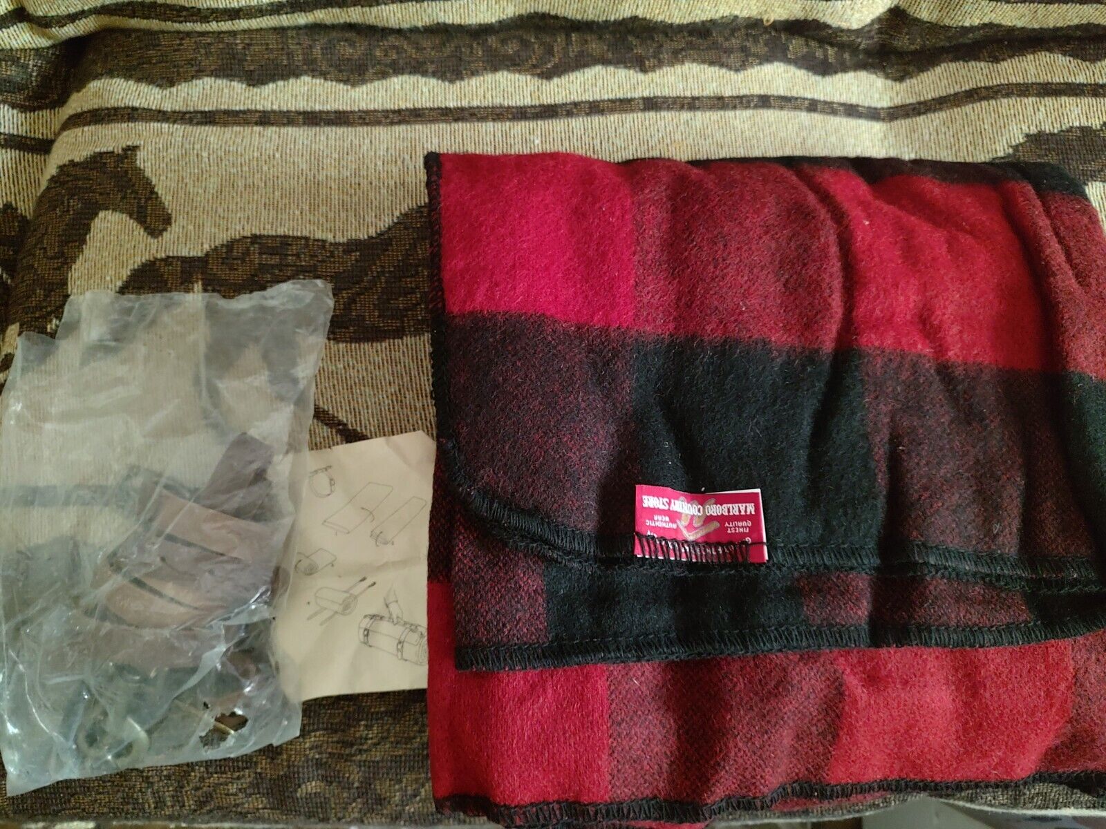 Vintage Marlboro Throw Blanket Never Used Plaid Red