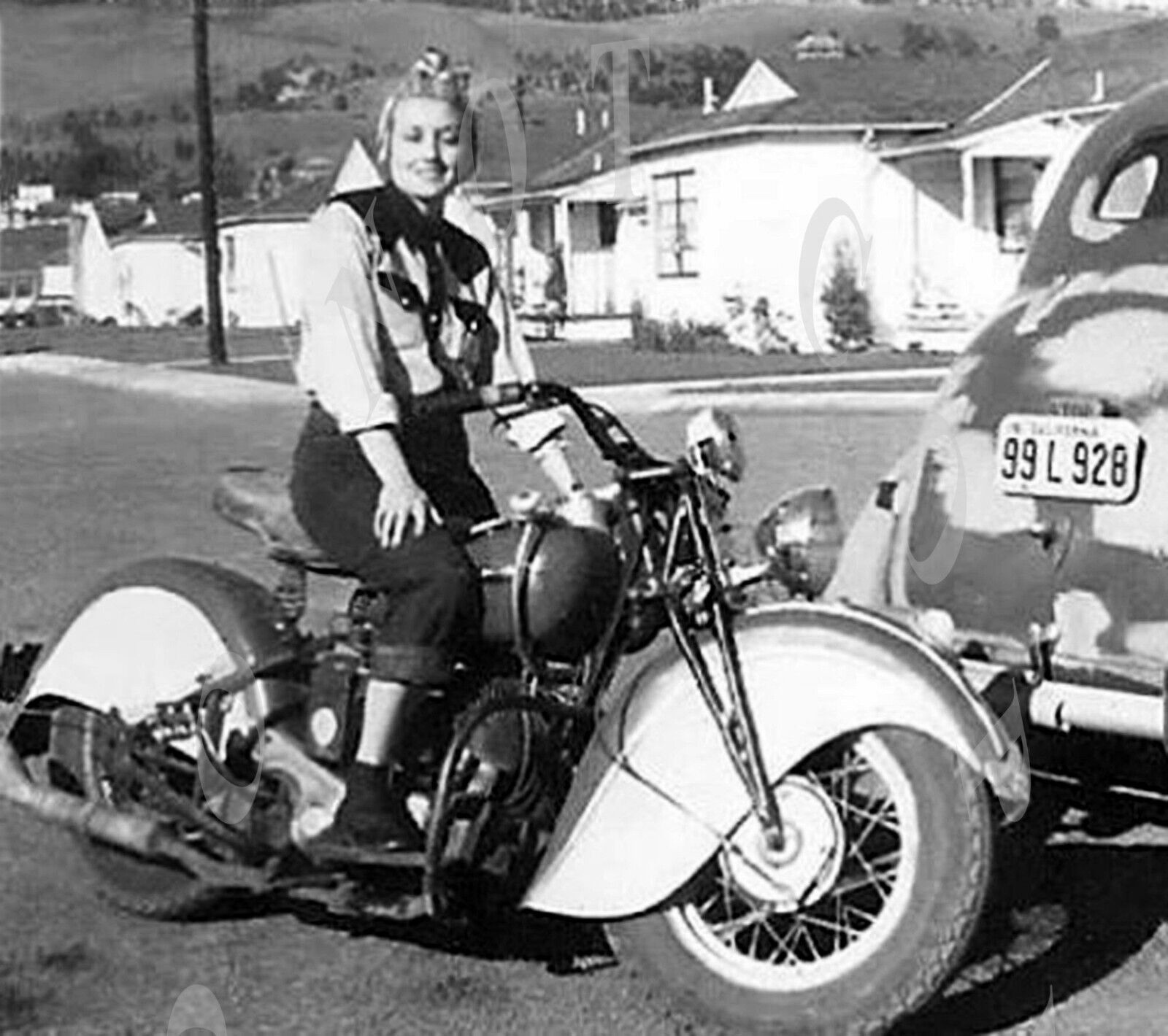 ANTIQUE REPRO 8X10 PHOTO PRETTY WOMAN ON HER  HARLEY DAVIDSON MOTORCYCLE # 9