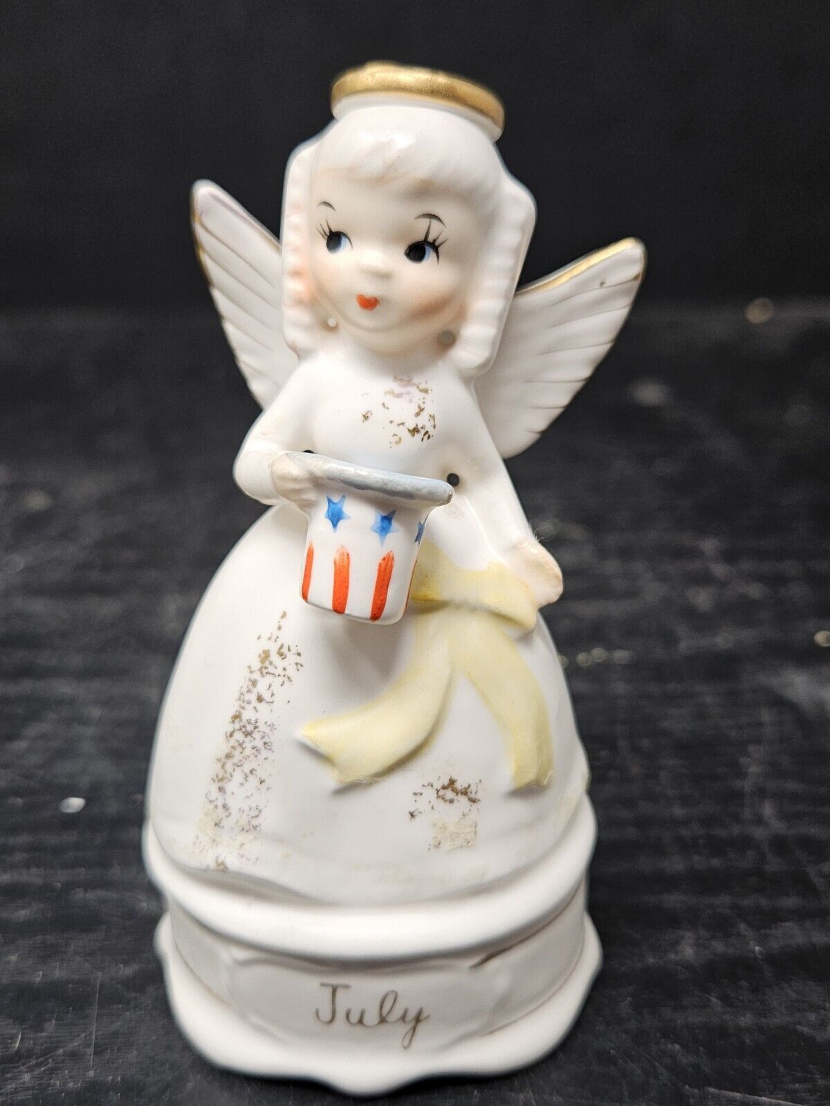 Vintage Napco Fourth Of July Angel w/RWB Top Hat Figurine A4568 July Angel