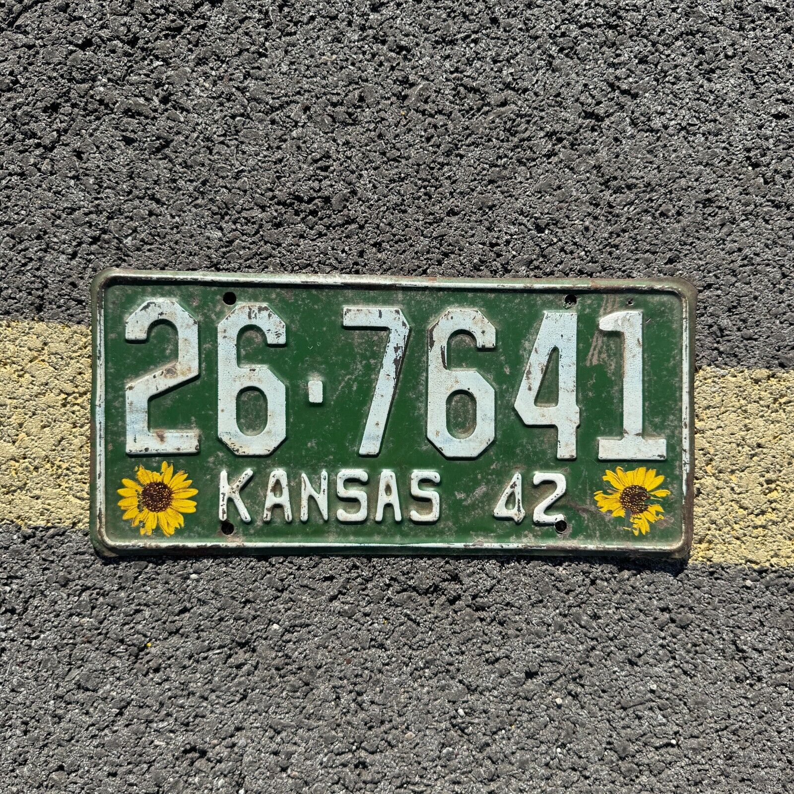 1942 Kansas License Plate Vintage Garage Auto Tag Sunflower 26 7641