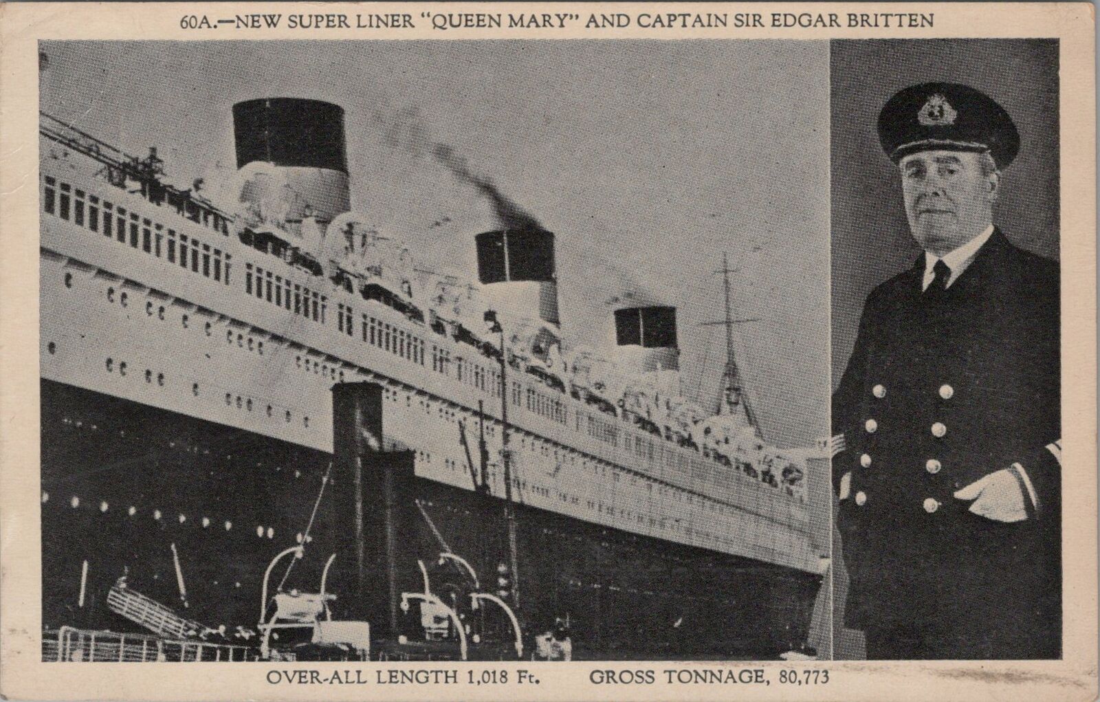 Postcard Ship New Super Liner Queen Mary Captain Sir Edgar Britten 
