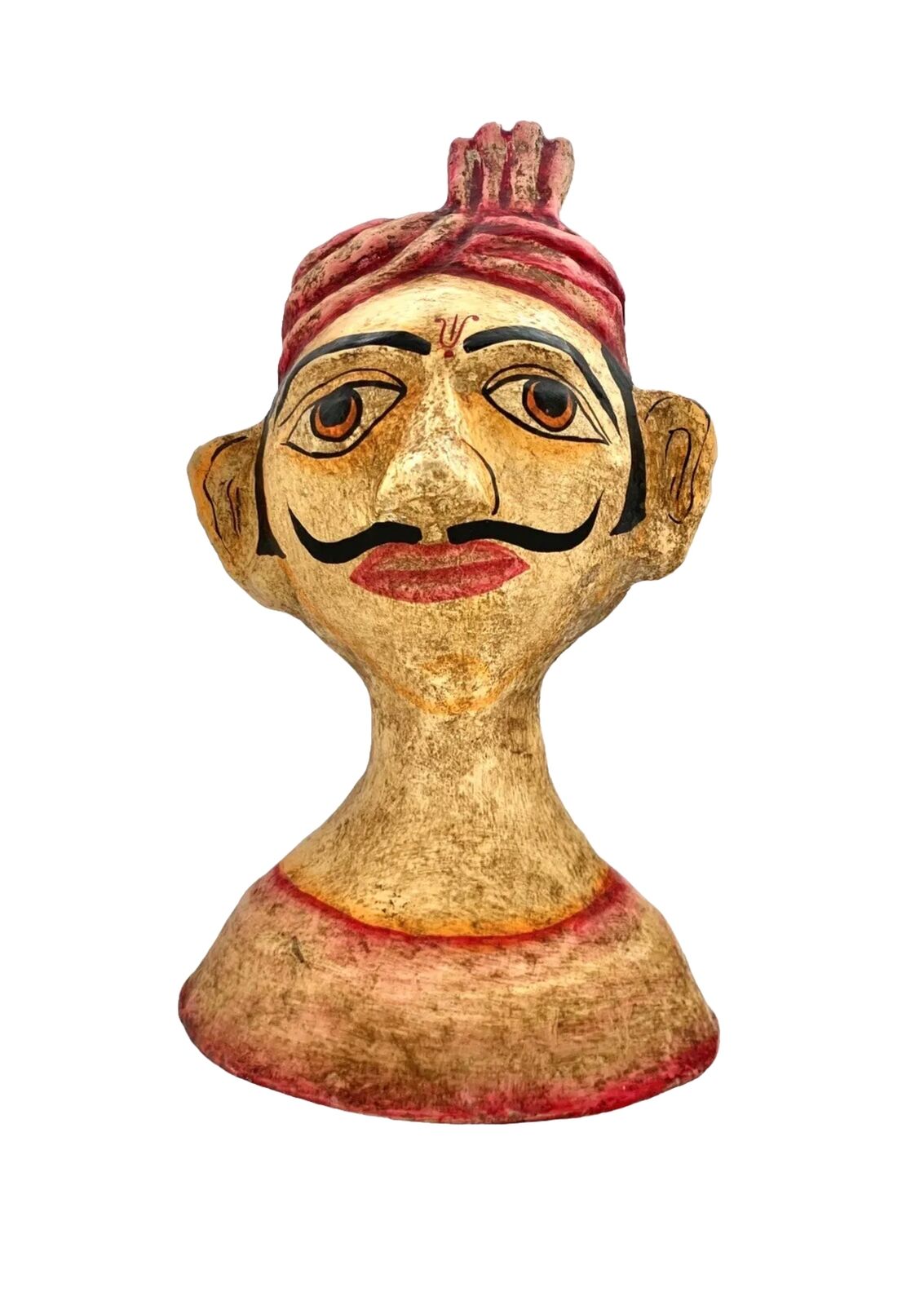 Bust Noble Man PaperMache Head Sculpture Vintage India Folk Art Decor