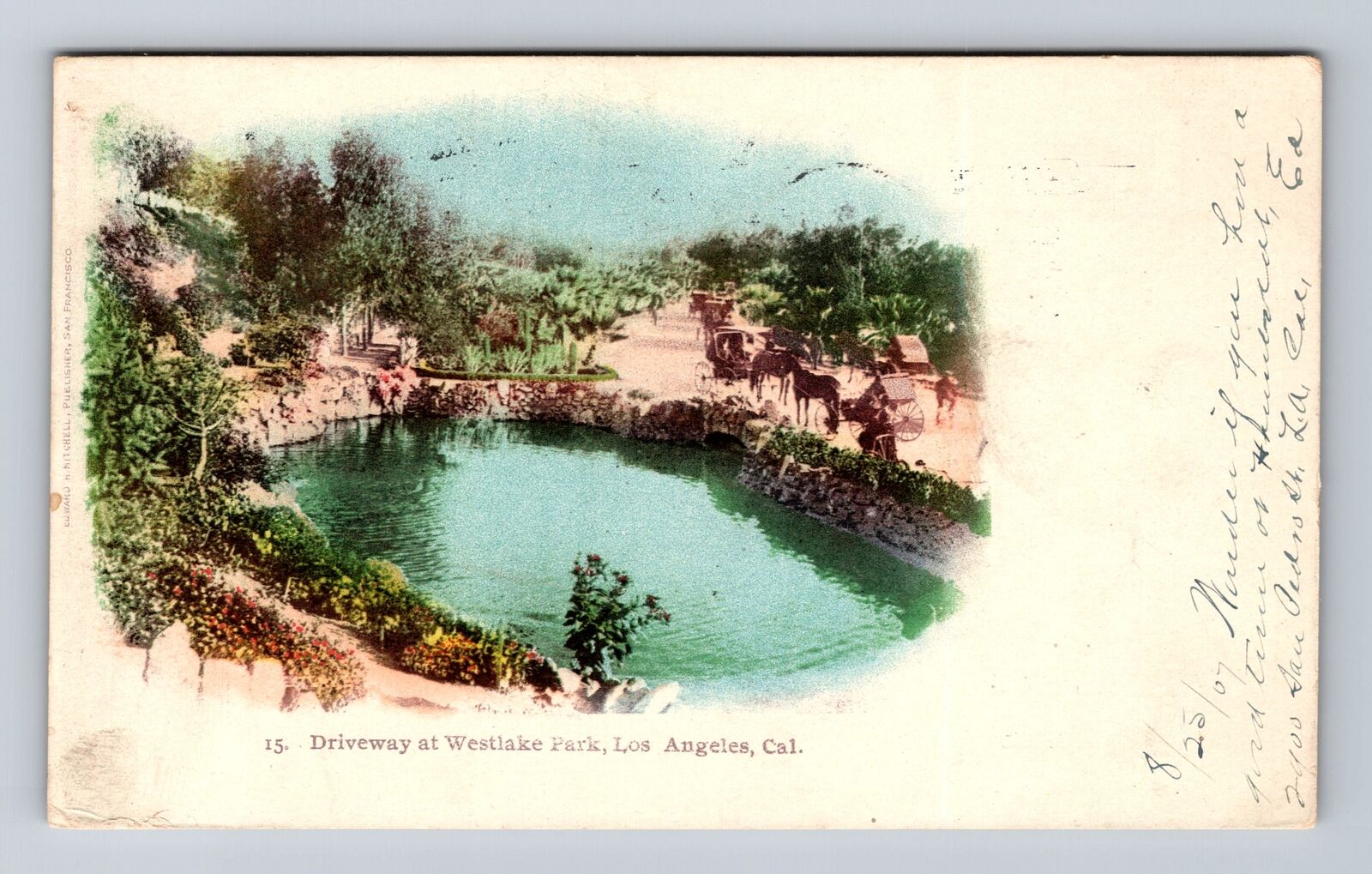 Los Angeles CA-California, Driveway At Westlake Park, Vintage c1907 Postcard