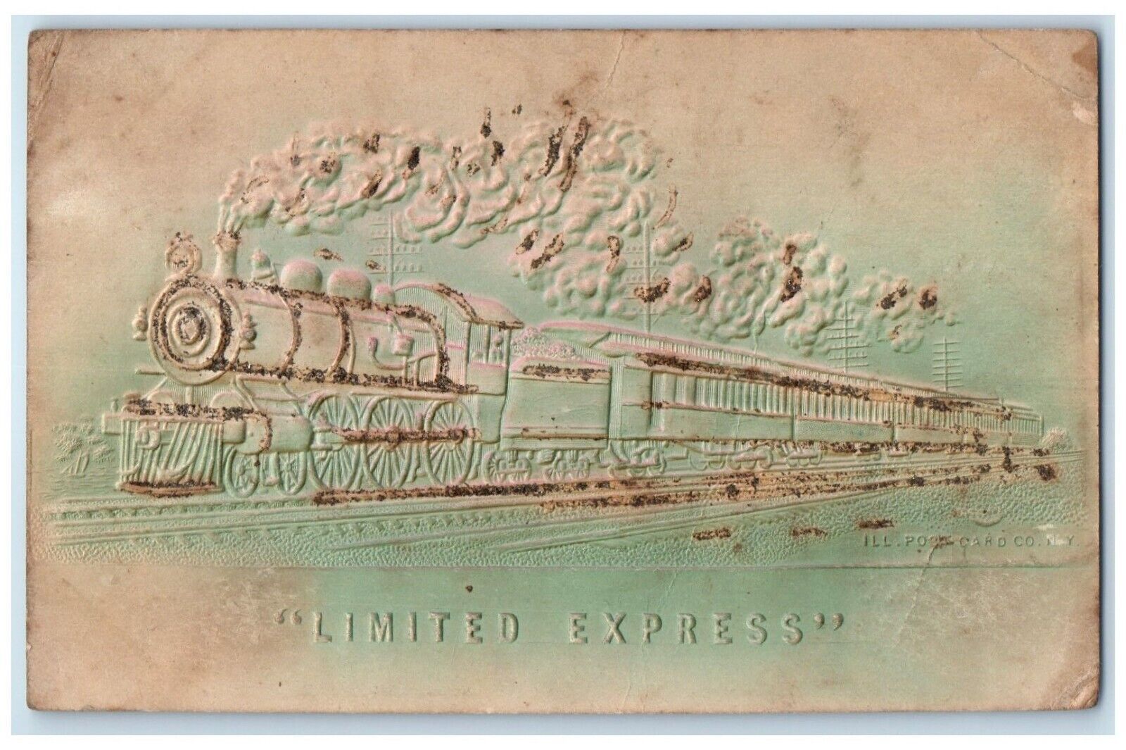 c1905 Limited Express Locomotive Train Embossed Glitter Vintage Antique Postcard