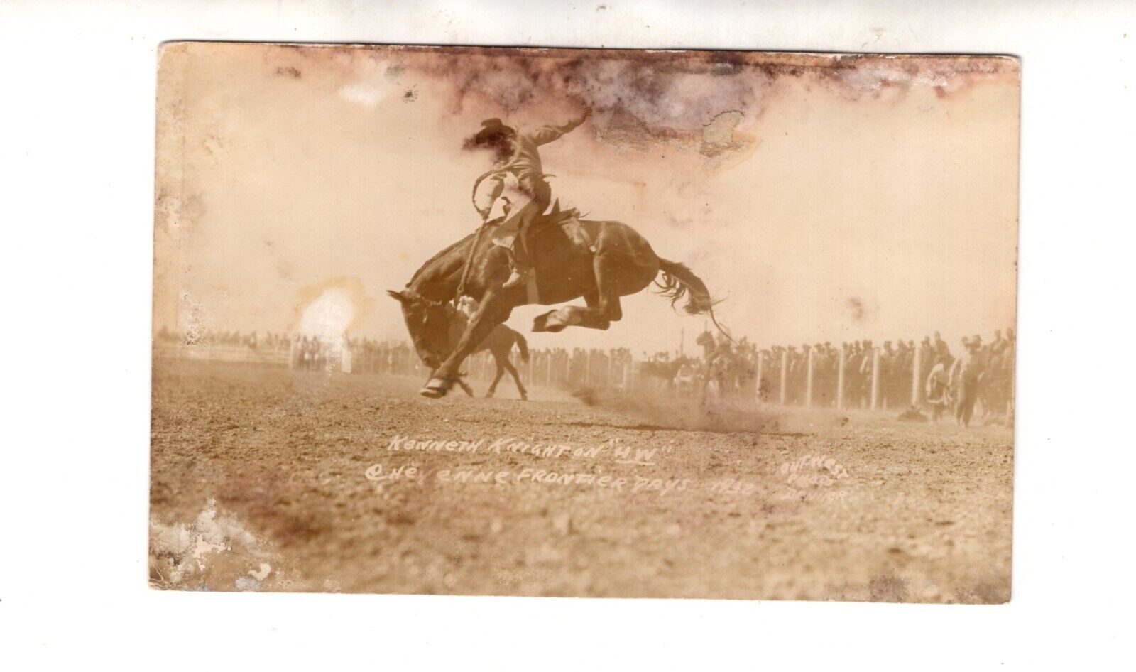 1936 real photo postcard, Kenneth Knight on HW, Cheyenne Frontier Days, Wyoming