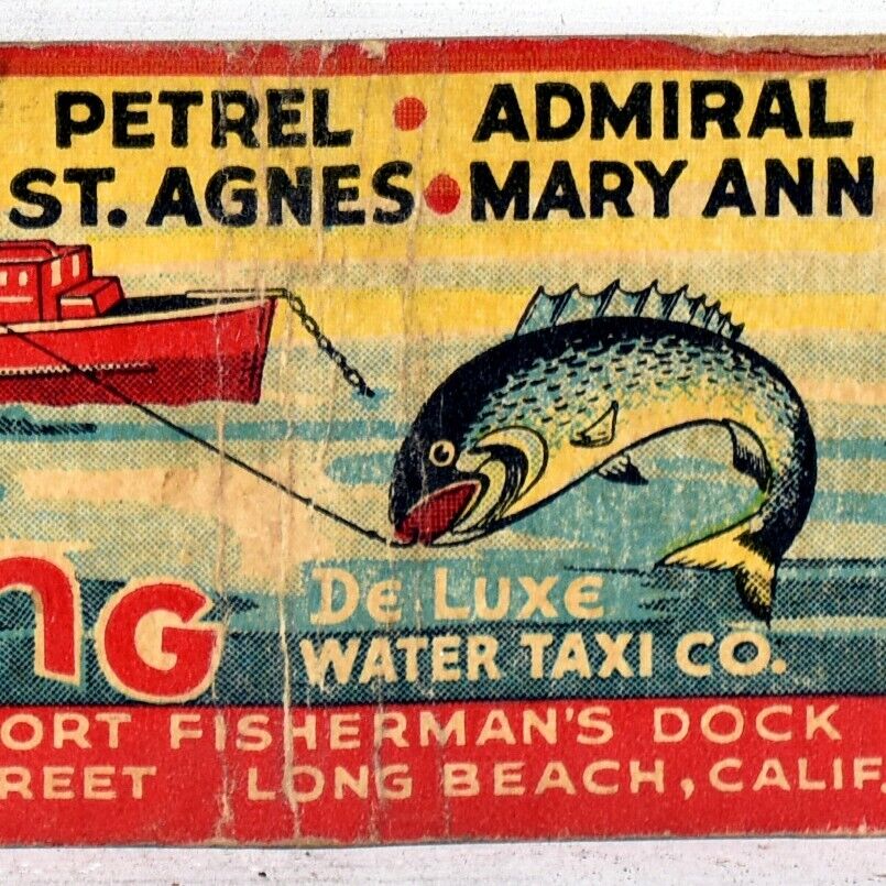 1950s De Luxe Water Taxi Co Petrel Admiral Sport Fisherman Dock Long Beach CA