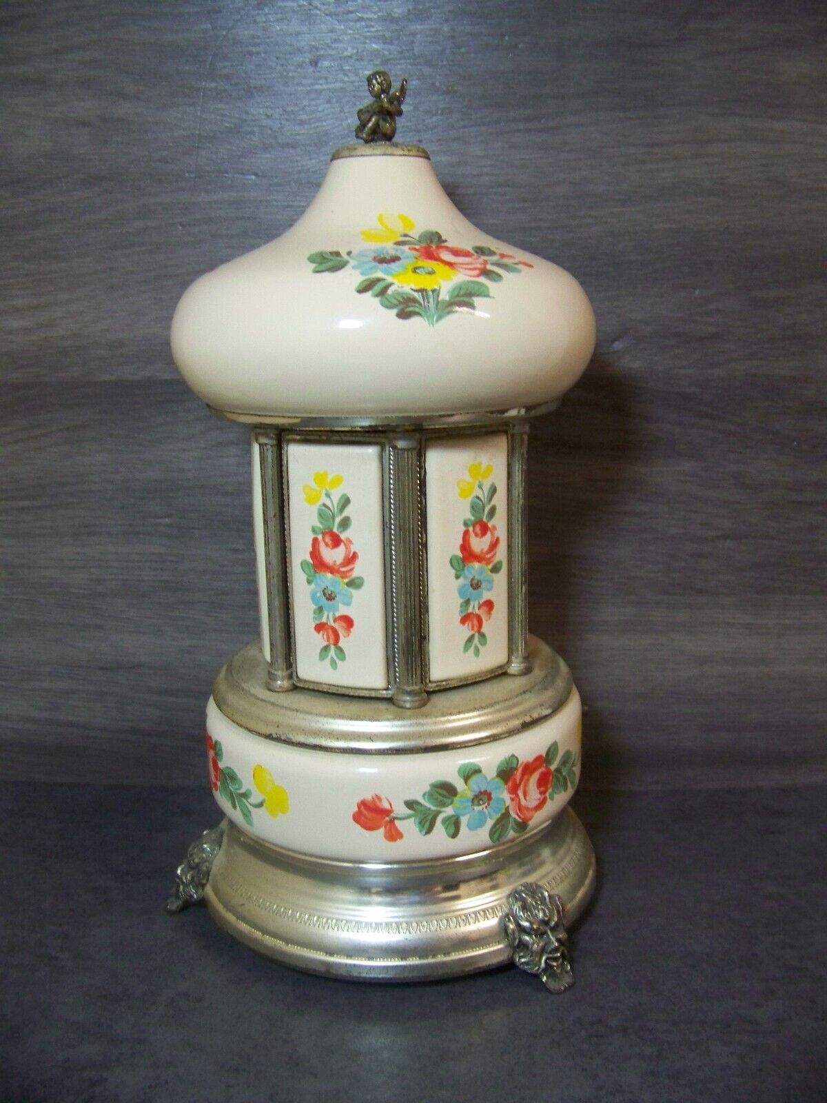 Vintage Reuge Floral Hand Painted Cigarette/Lipstick Music Box AS IS