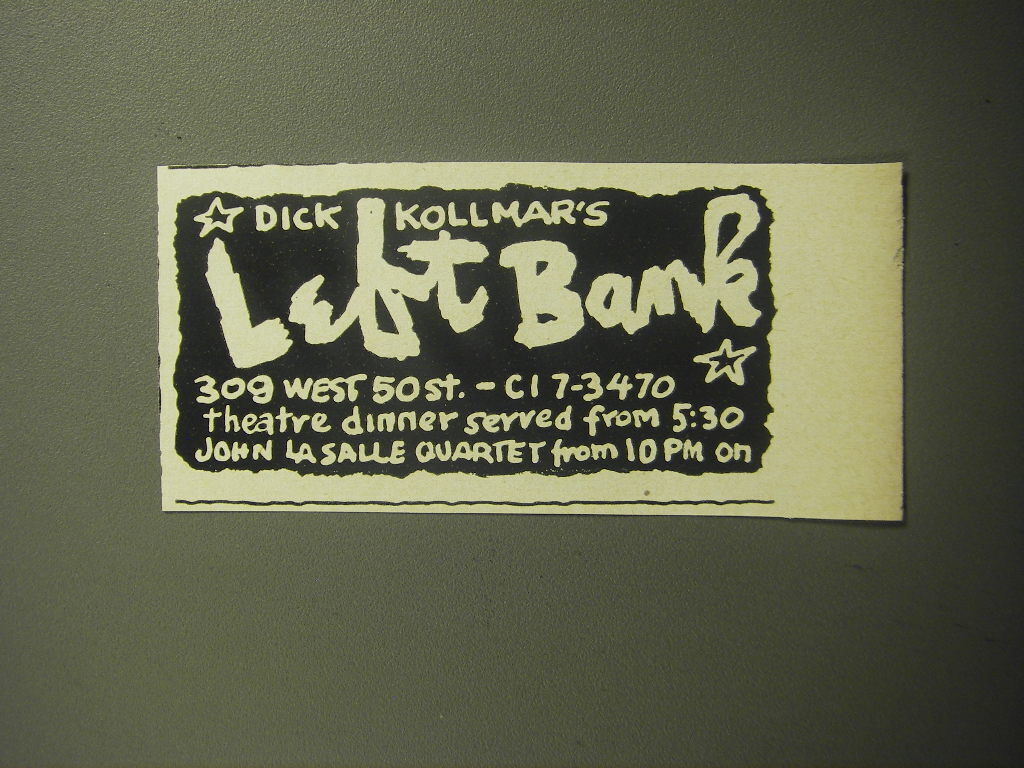 1958 Dick Kollmar\'s Left Bank Advertisement