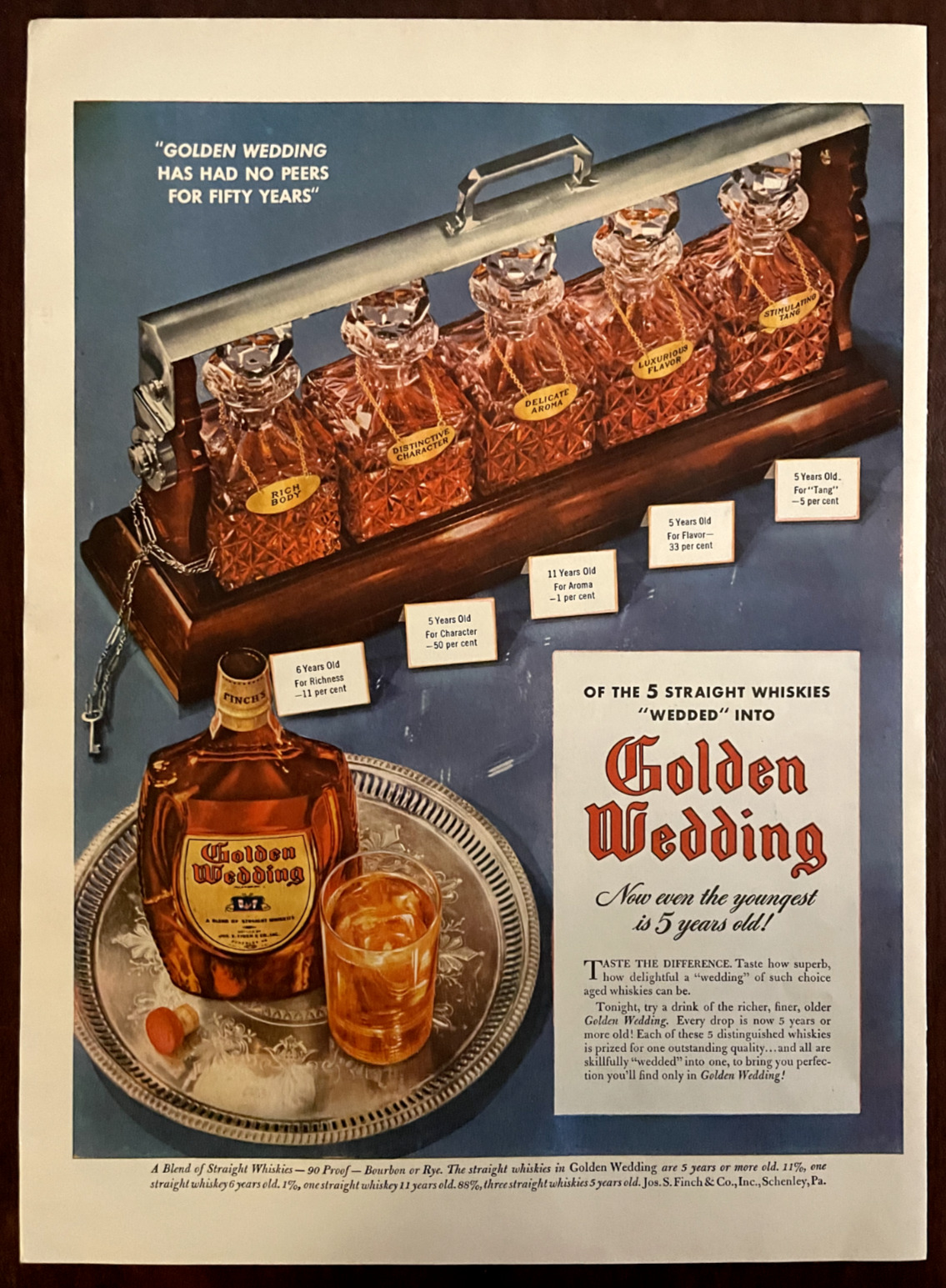 1941 GOLDEN WEDDING Whiskey Vintage Print Ad Bourbon Rye 5 Aged Whiskies