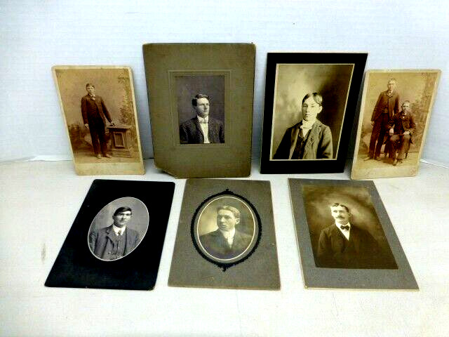 Antique Late 1800's Men Cabinet Cards Photographs LOT OF 7