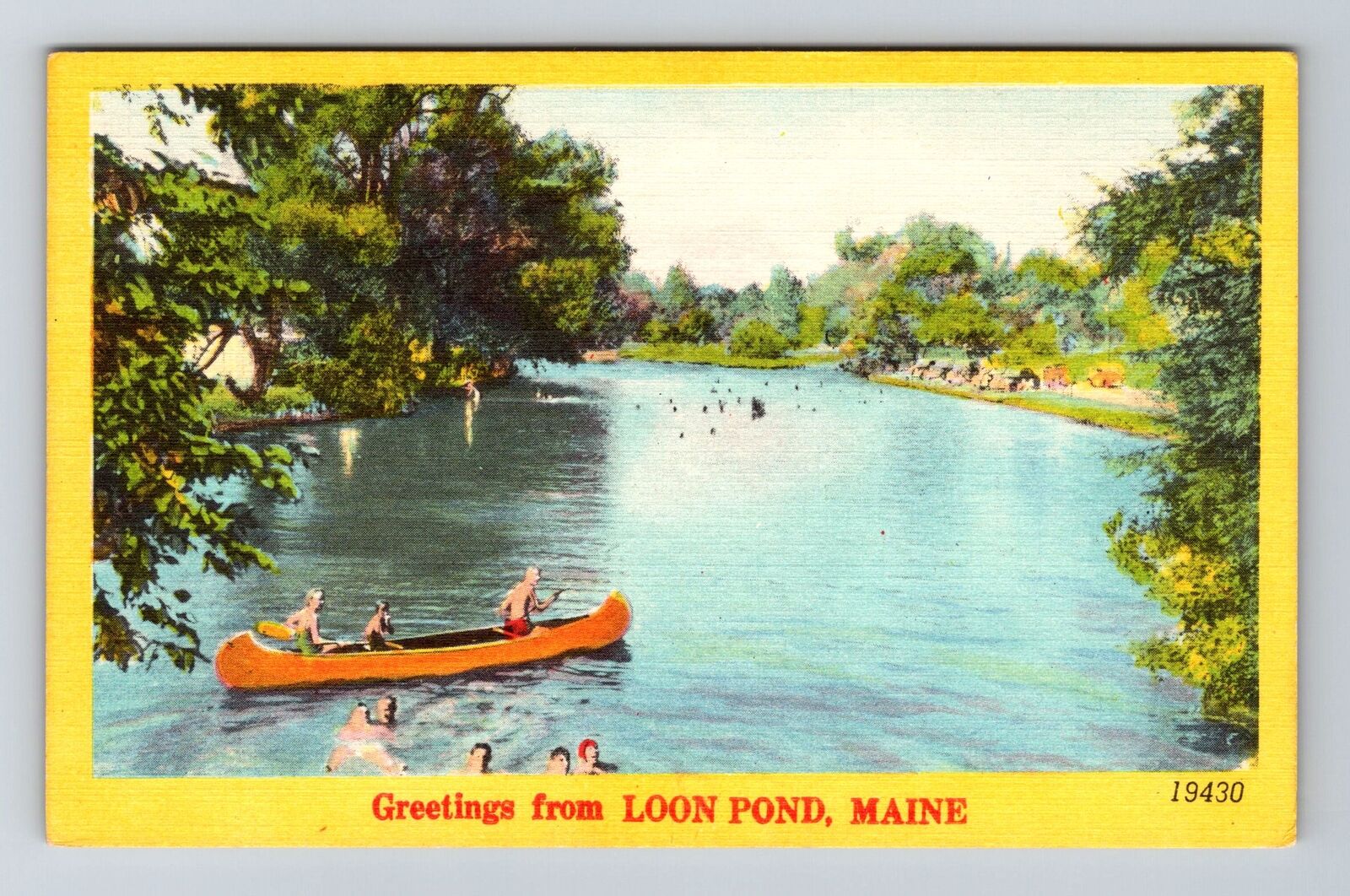 Loon Pond ME-Maine, Scenic Greetings, c1950 Vintage Souvenir Postcard