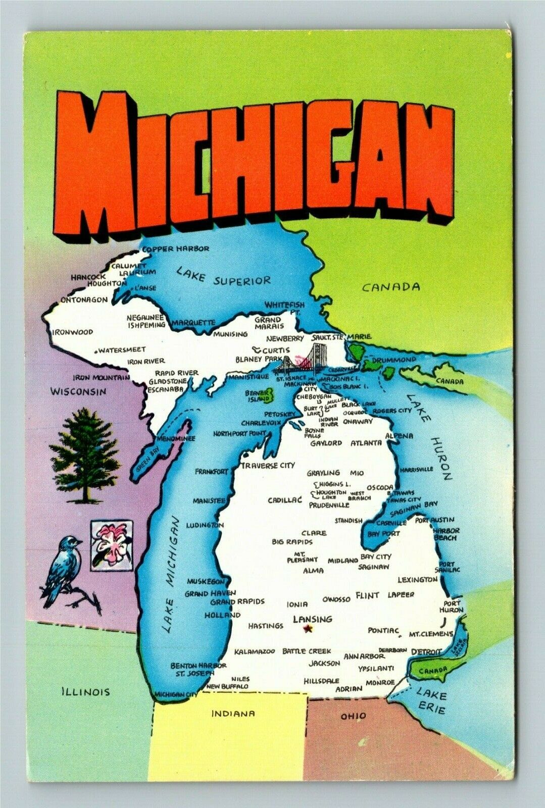 MI-Michigan, State Map, General Greeting, Water Wonderland, Vintage Postcard