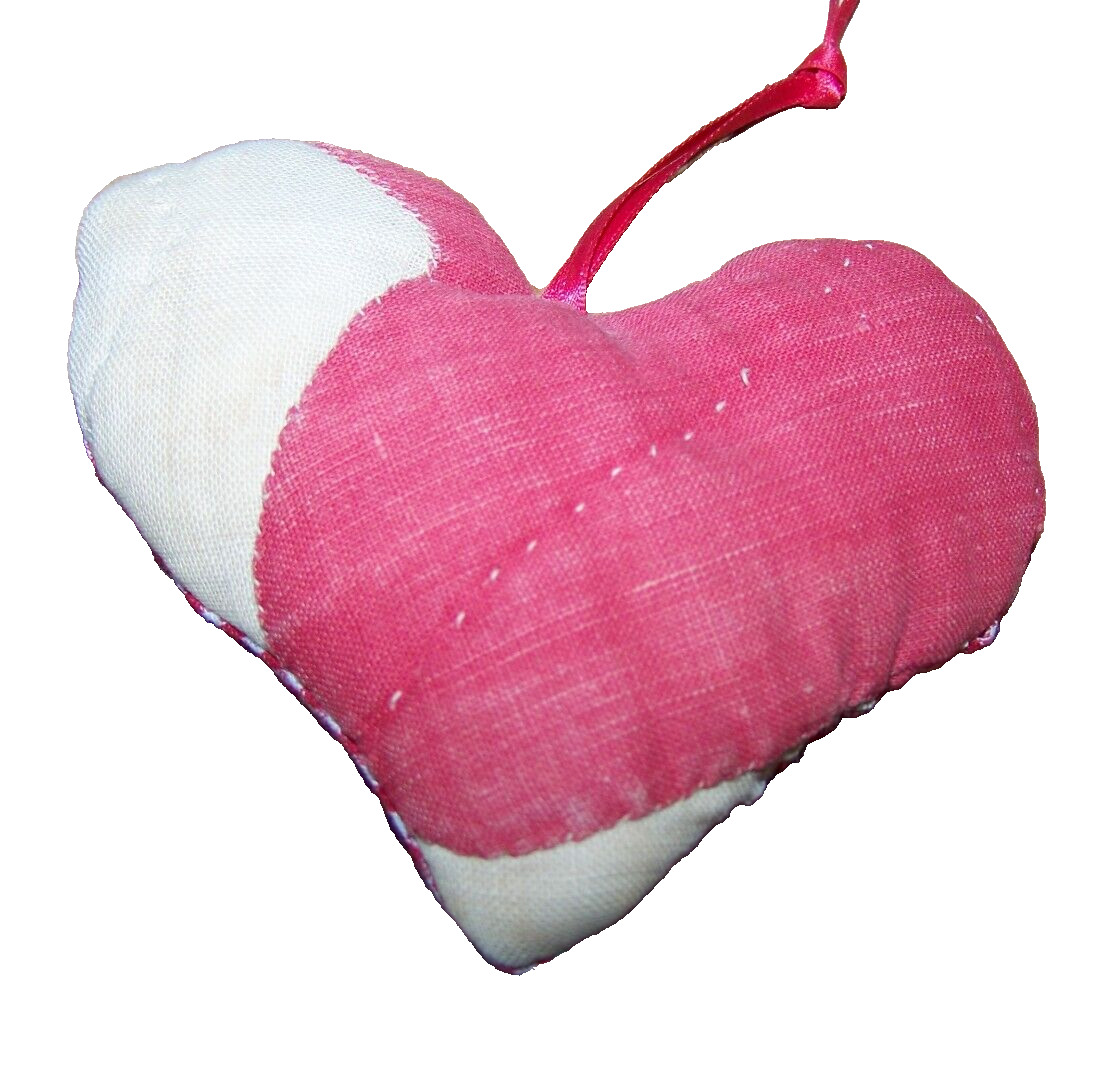 Primitive Country Hand Stitched Heart Ornament Made from Old Quilt