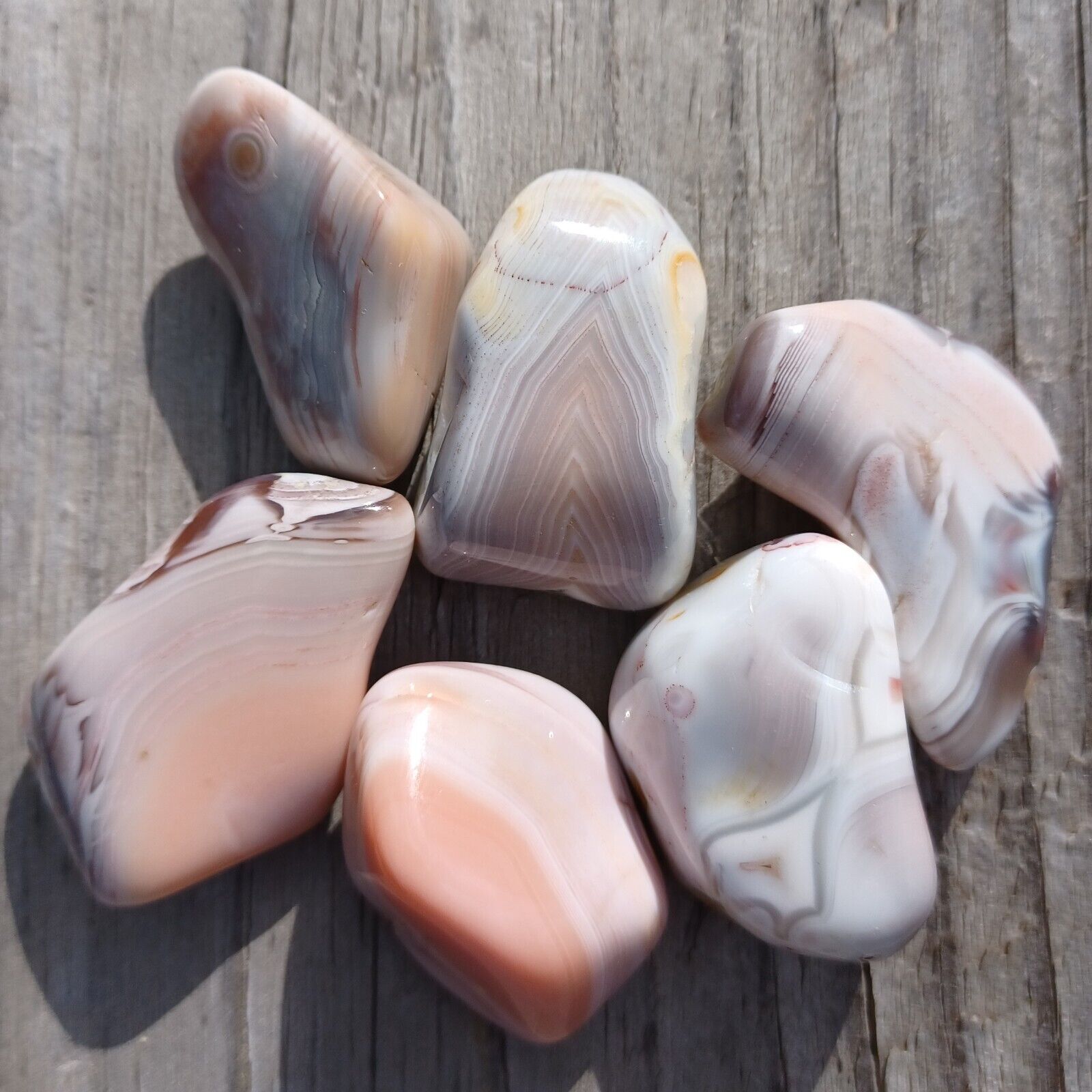 Peach gray Botswana Agates 6 pieces gorgeous 1 inch tumbled polished