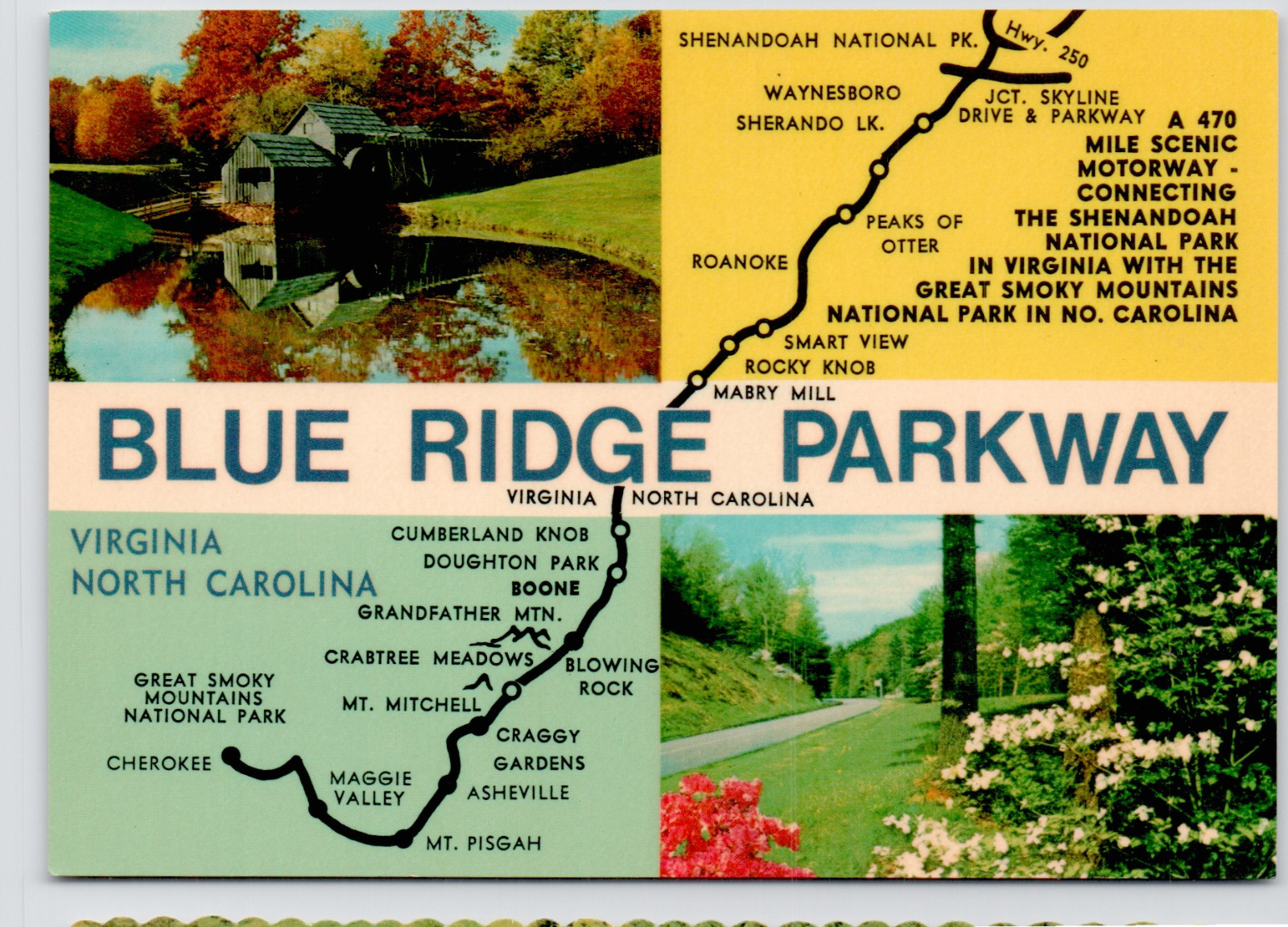 Greetings From Blueridge Parkway Virginia North Carolina Roanoke VTG Postcard