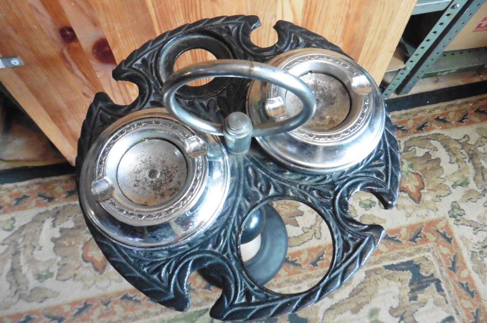 Antique Double rotating Ashtray Stand Cast Iron 29\