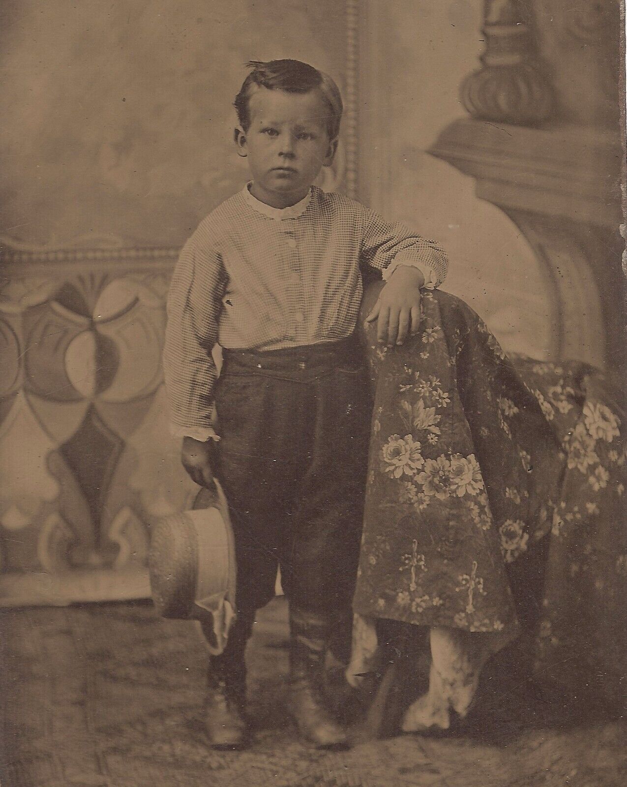 Old Vintage Antique Tintype Photo Cute Adorable Young Man Boy w/ Hat Photograph