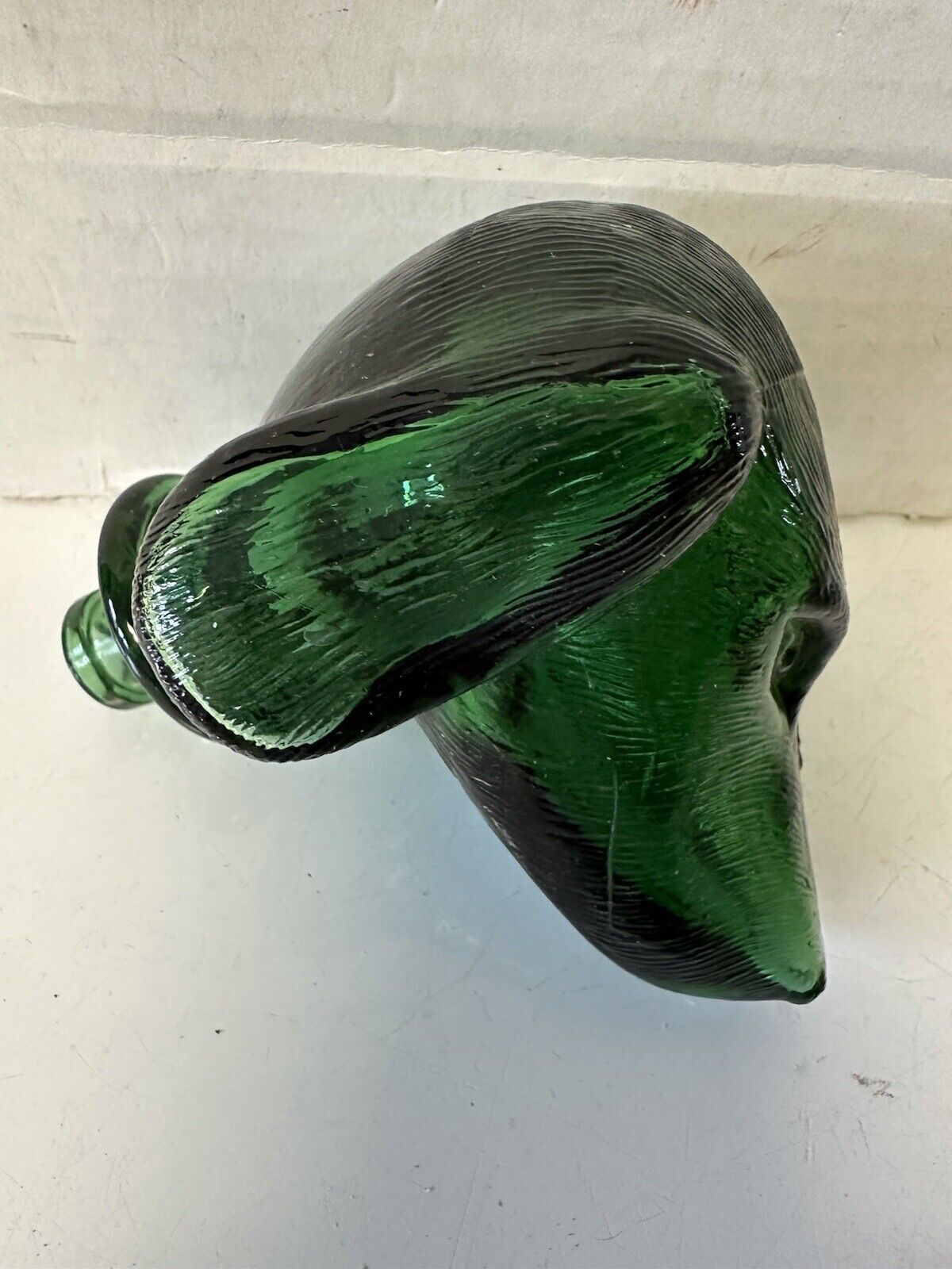 Vintage Green Glass Dachshund Dog Head Decanter Stopper Top Empoli Italy