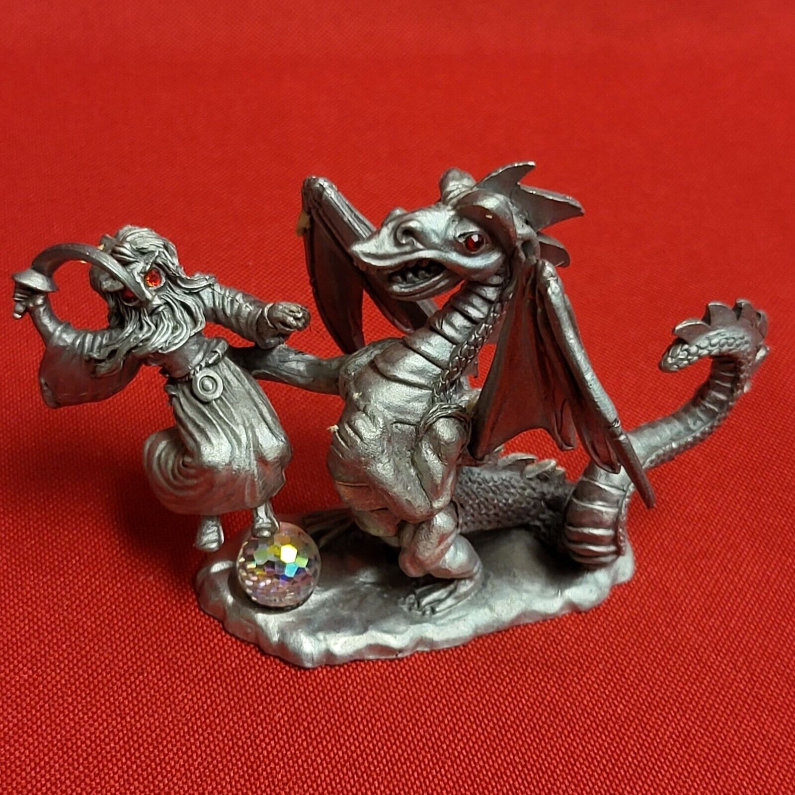 VTG Spoontiques CMR610 Pewter Miniature Dragon and Slayer with Swarovski Crystal