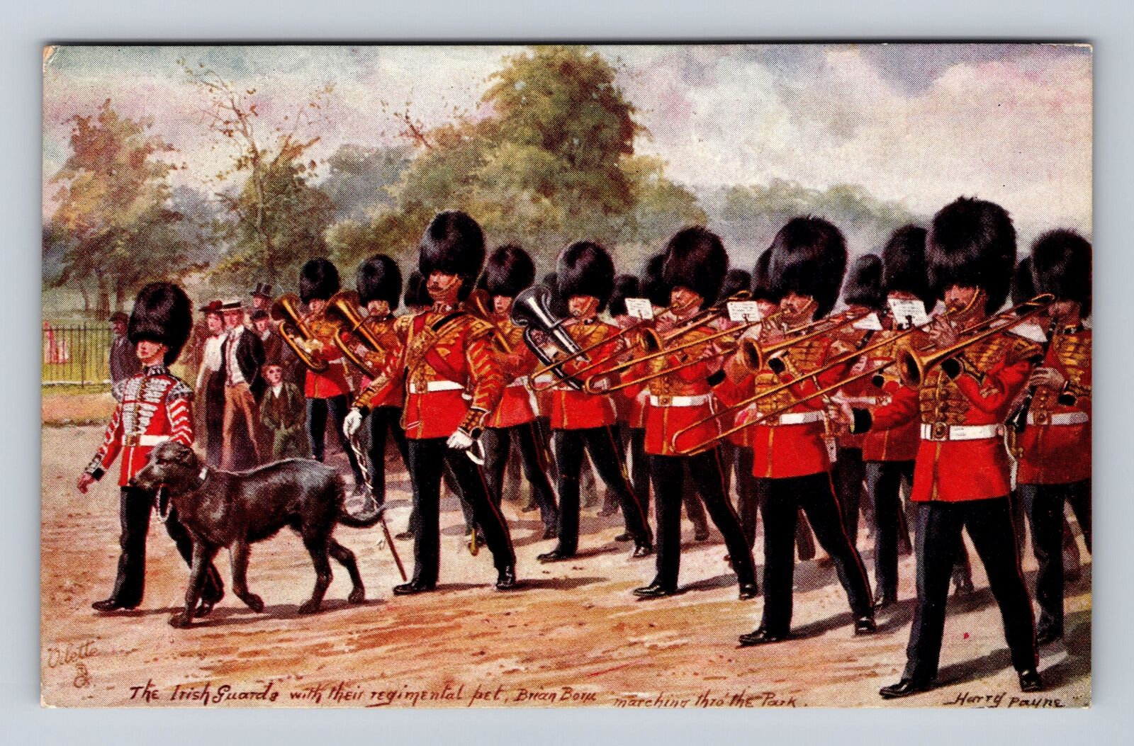 London-England, The Irish Guards, Antique, Vintage Souvenir Postcard