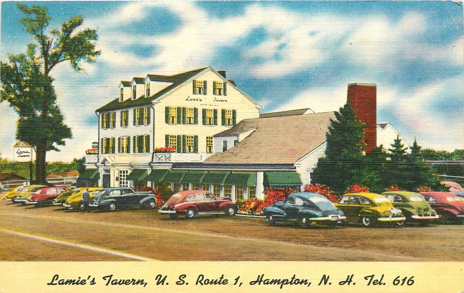 Postcard 1949 New Hampshire Hampton Lamie\'s Tavern automobiles 23-13598