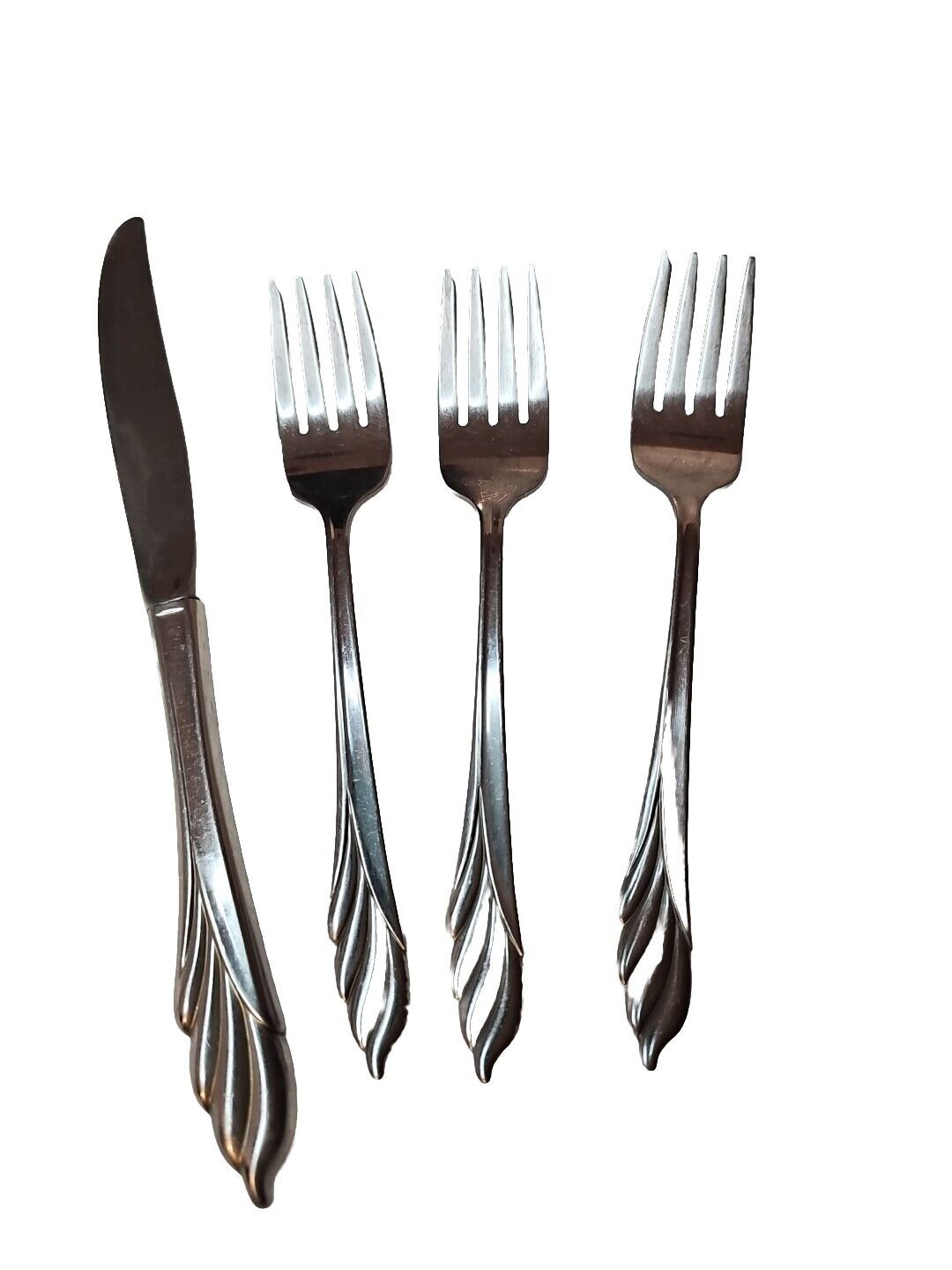 Set of 4 Oneida Silver Liberty\'s Light 3 Salad Forks & 1 Knife Flatware Made USA