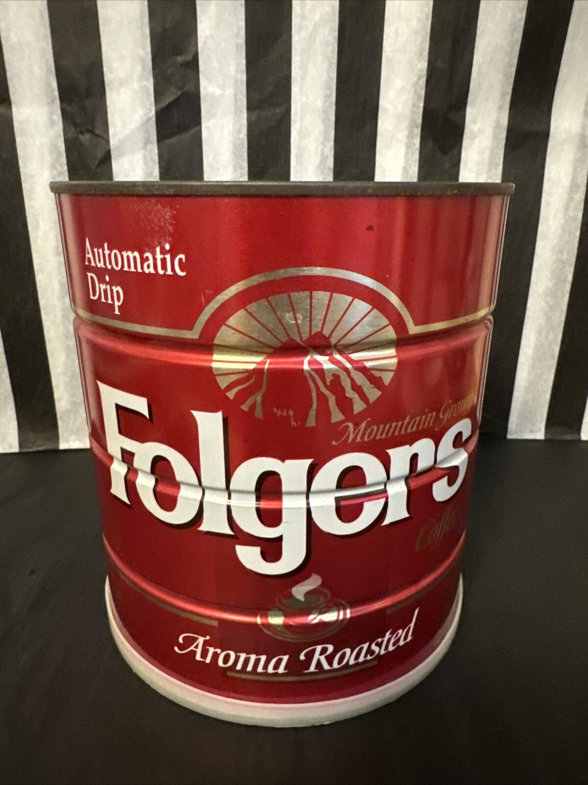 Vintage Folgers Coffee Can Mountain Grown Automatic Drip 39 oz Lid Written On