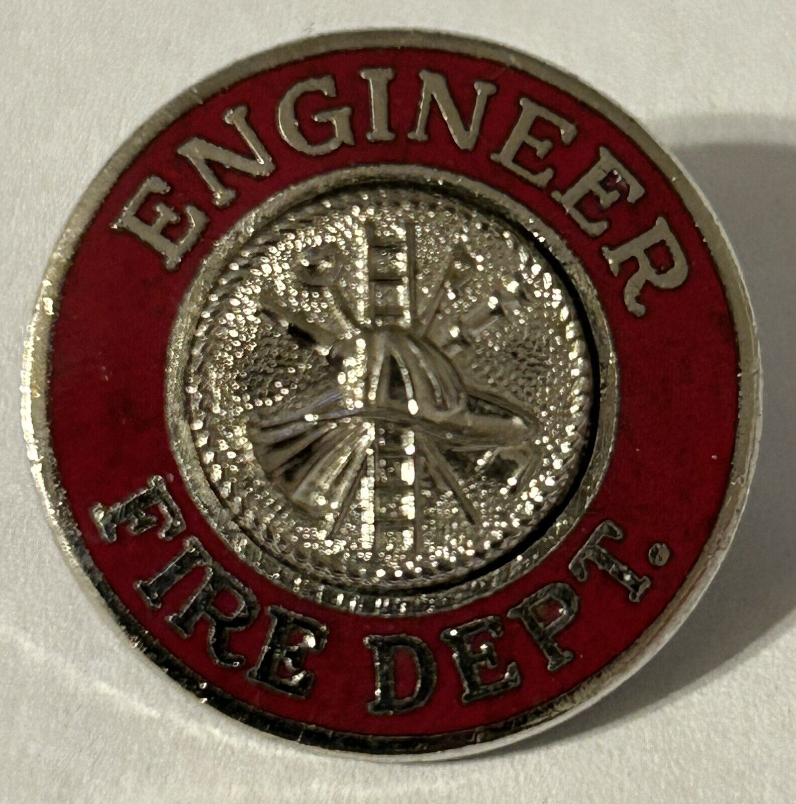 Fire Department Engineer Red Silver Tone Pin