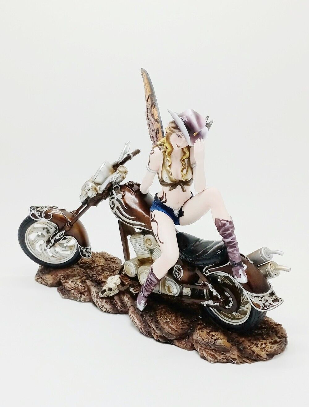 Cowgirl Motorcycle Fairy Collectible Figurine Statue H = 10 in