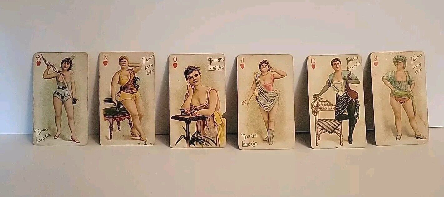 6 Trumps Long Cut Cards 9 Thru Ace, Tobacco Advertising 19th Century 
