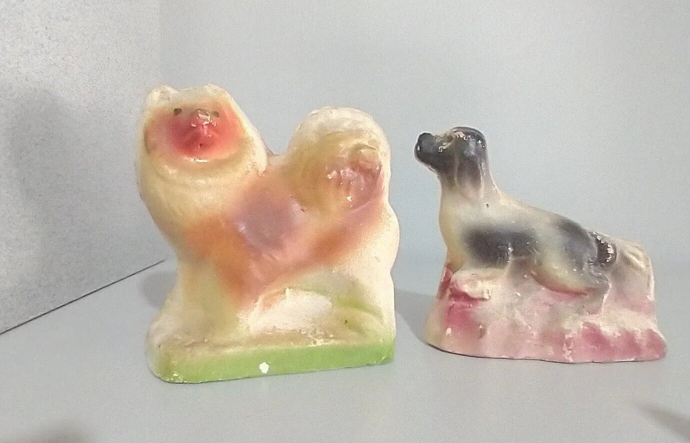 Chalkware Husky & Retriever Figurines Miniatures Carnival Prizes 1950\'s