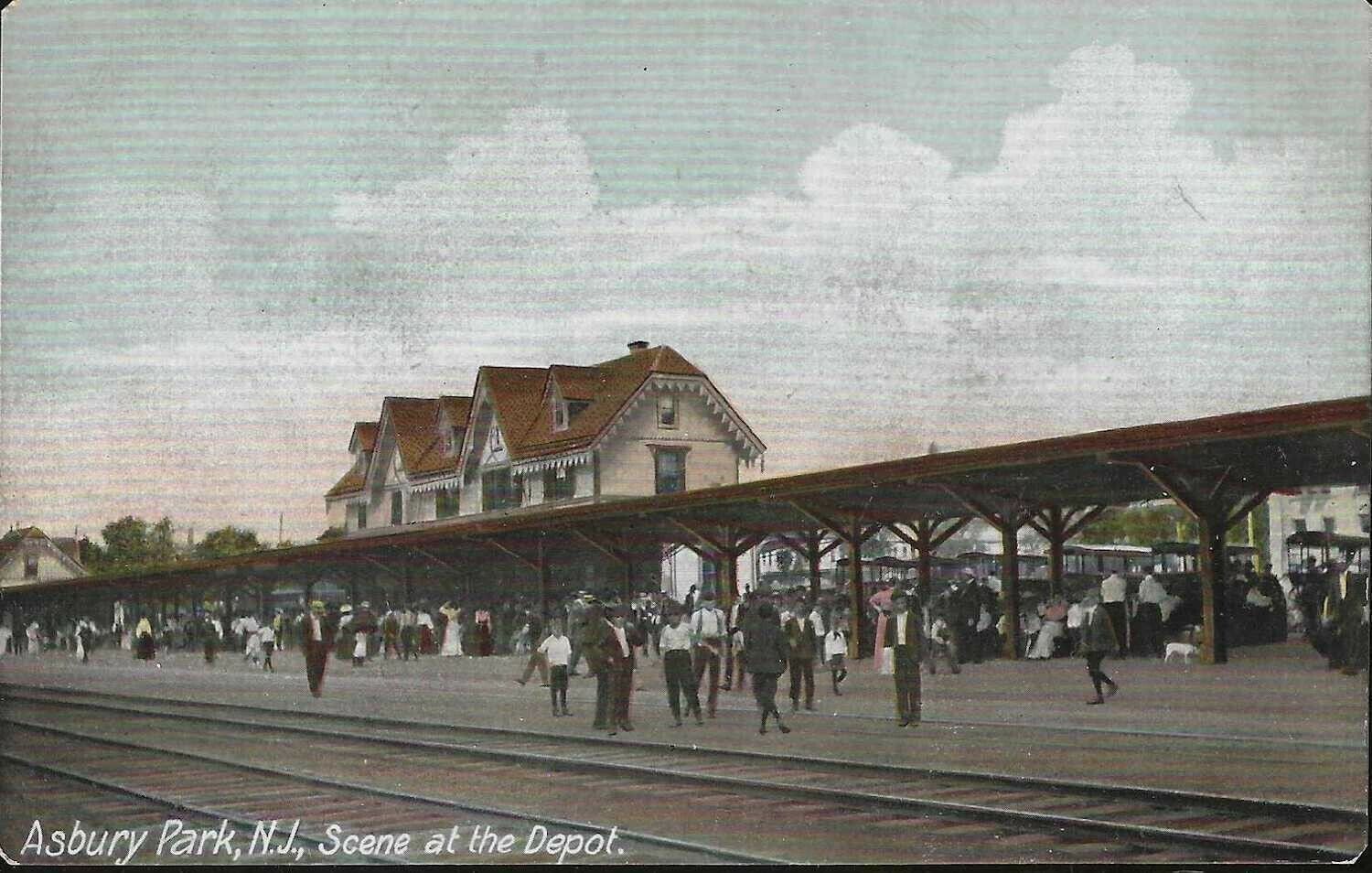 The Scene at the Depot, Train Station, Asbury Park, N.J., Very Early Postcard