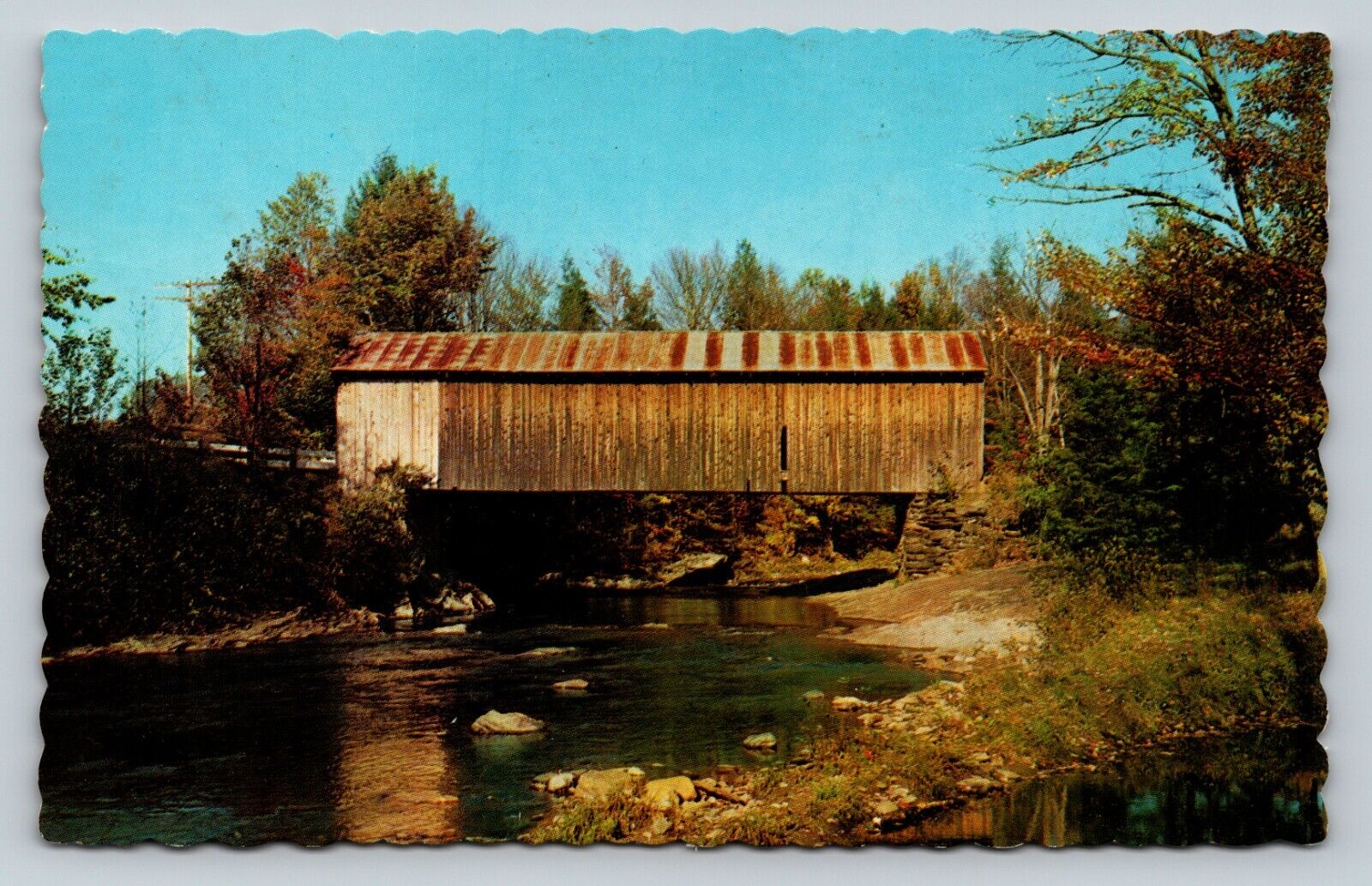 Covered Bridge Near Waterville Vermont Over Lamoille River VINTAGE Postcard