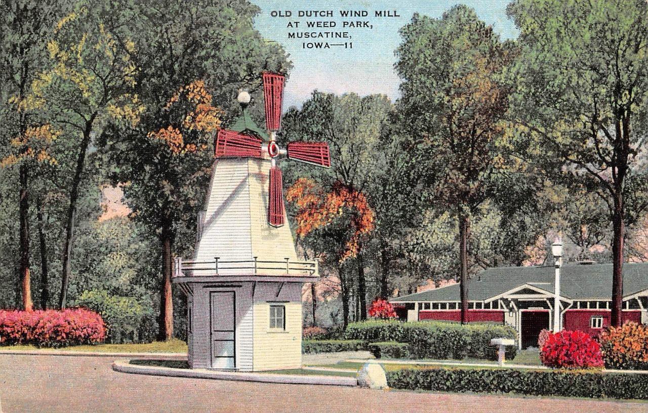 MUSCATINE, IA Iowa   OLD DUTCH WIND MILL at WEED PARK    c1940's Linen Postcard