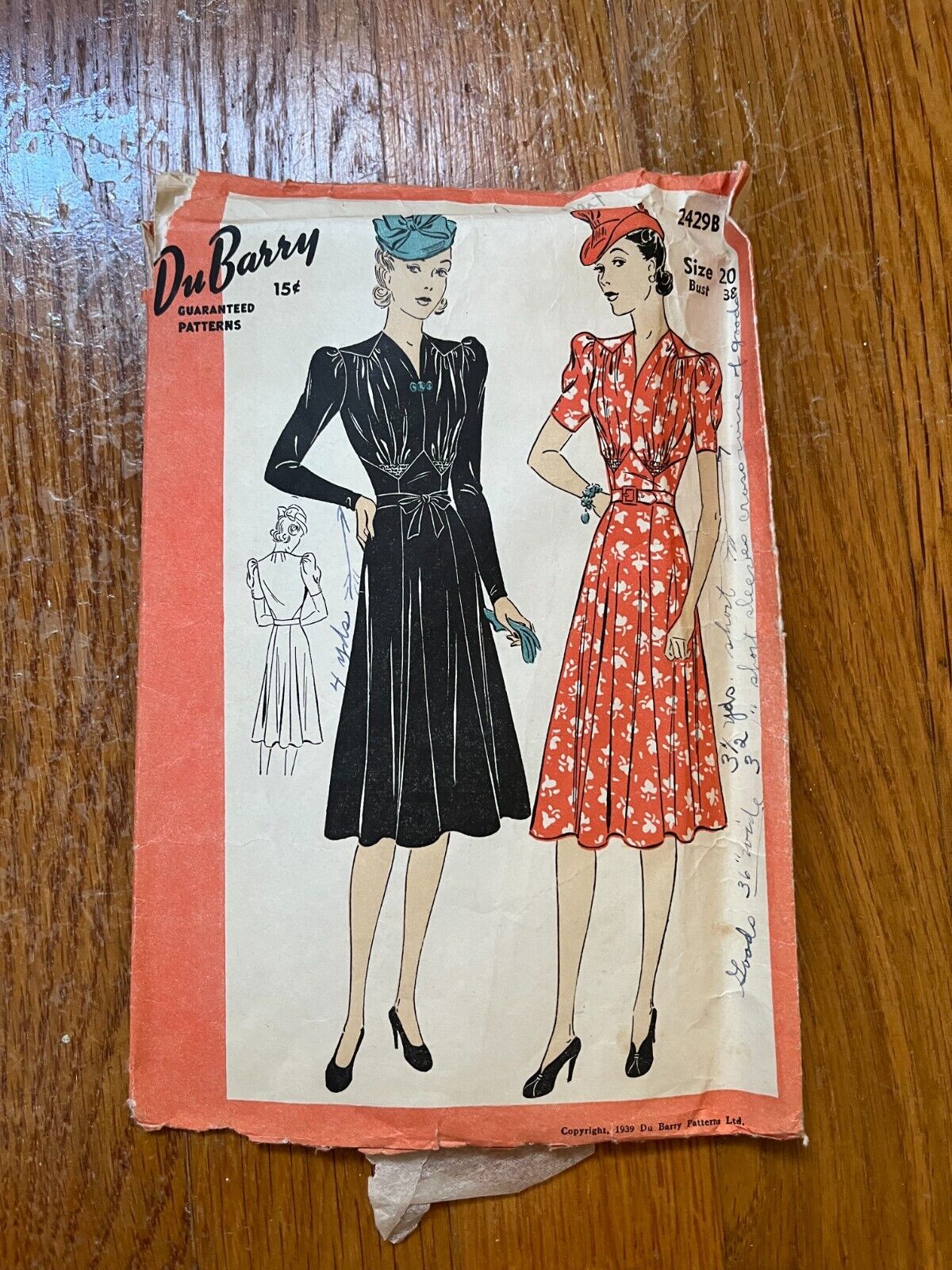 True vtg Dress 30s 40s / 1938 Du Barry sewing pattern Bust 38 NOT A COPY