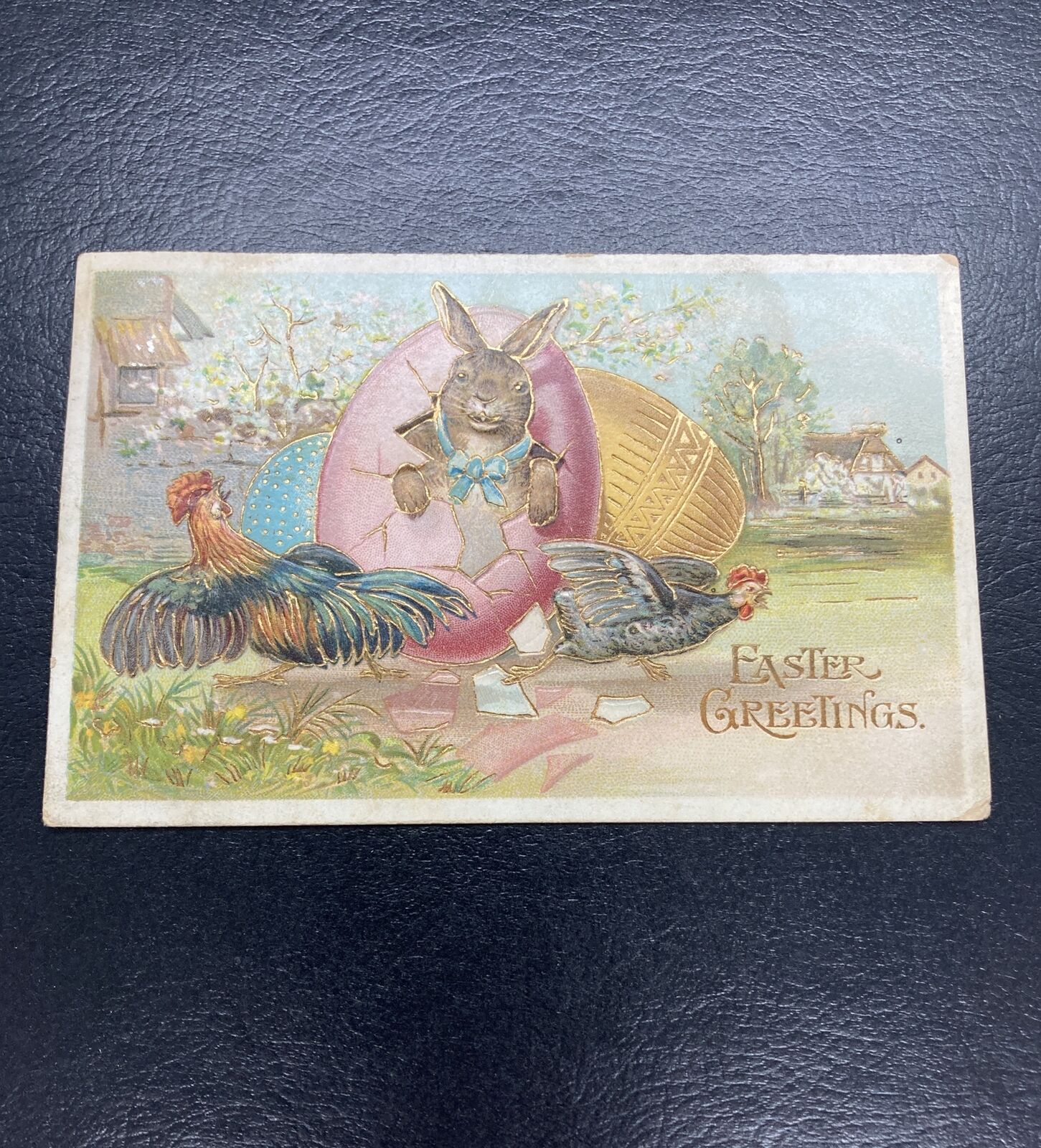 Embossed Easter Postcard; Easter Bunny / Fantasy/ Easter Greetings 1909