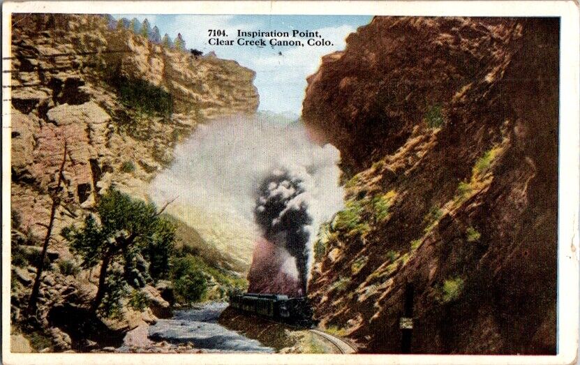 Postcard Train Inspiration Point Clear Creek Canon Canyon CO Colorado 1922 H-304