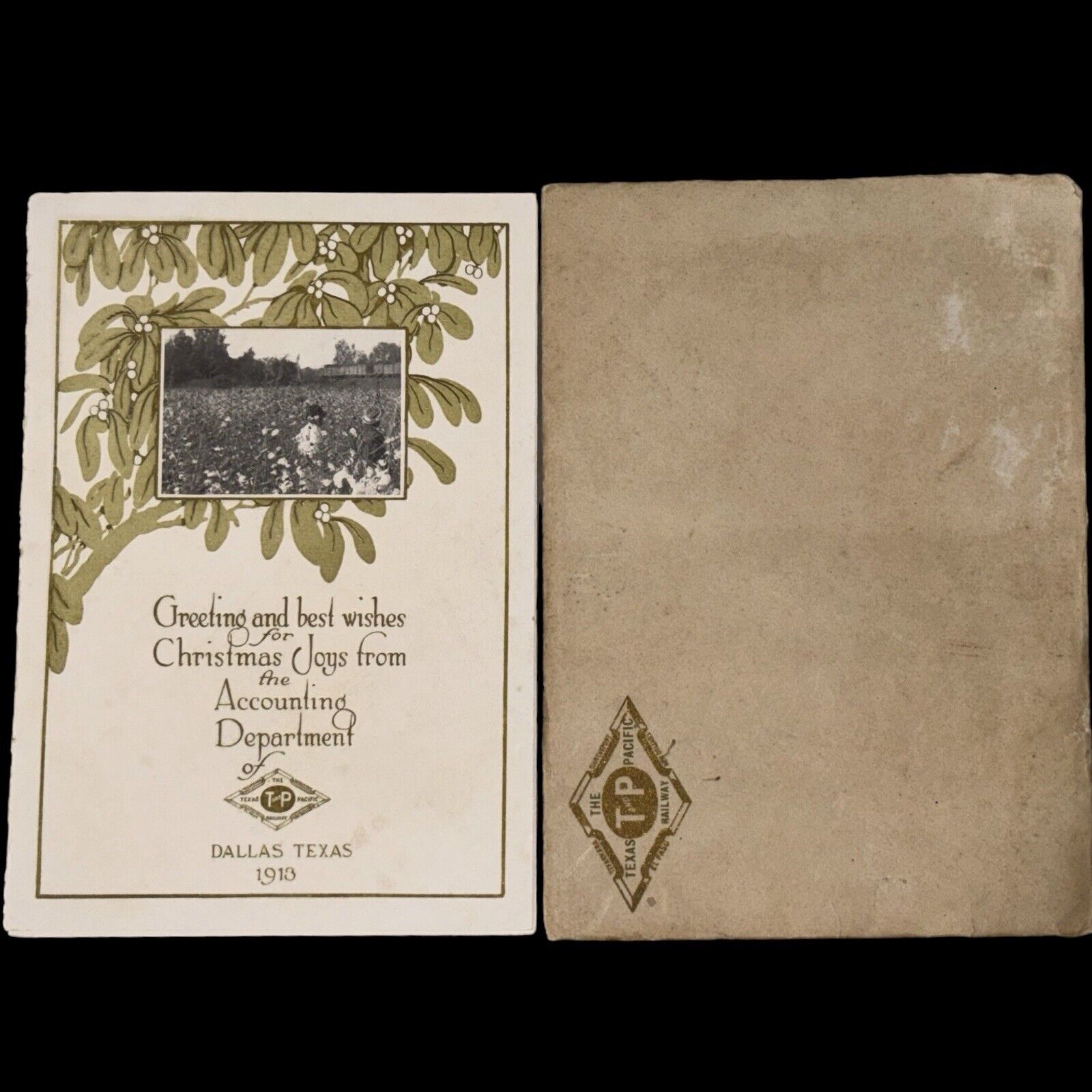 Rare Antique 1913 Texas Pacific Railway Christmas Greeting Card Railroad Letter