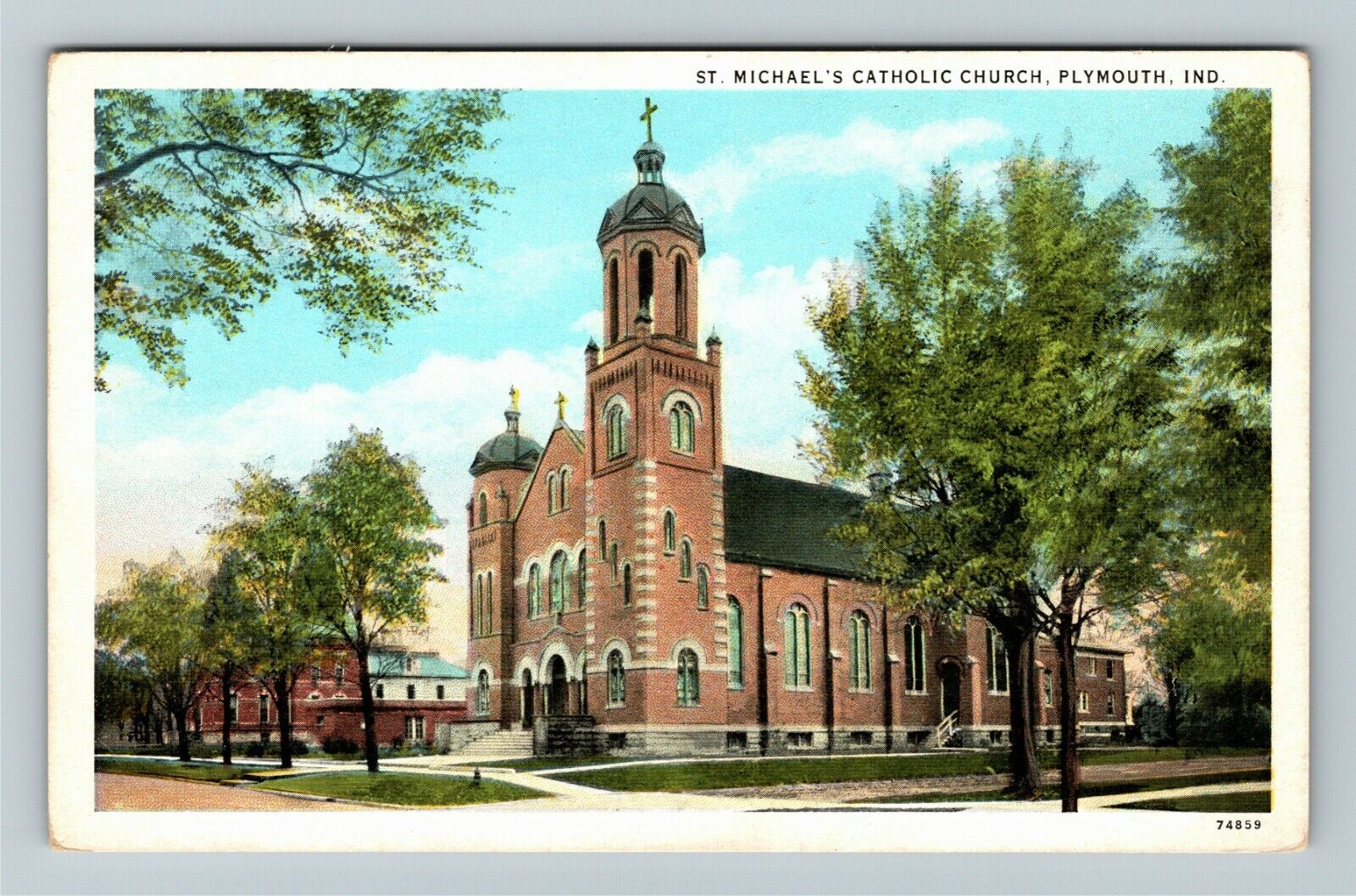 Plymouth IN Indiana, St Michael's Catholic Church, Vintage Postcard