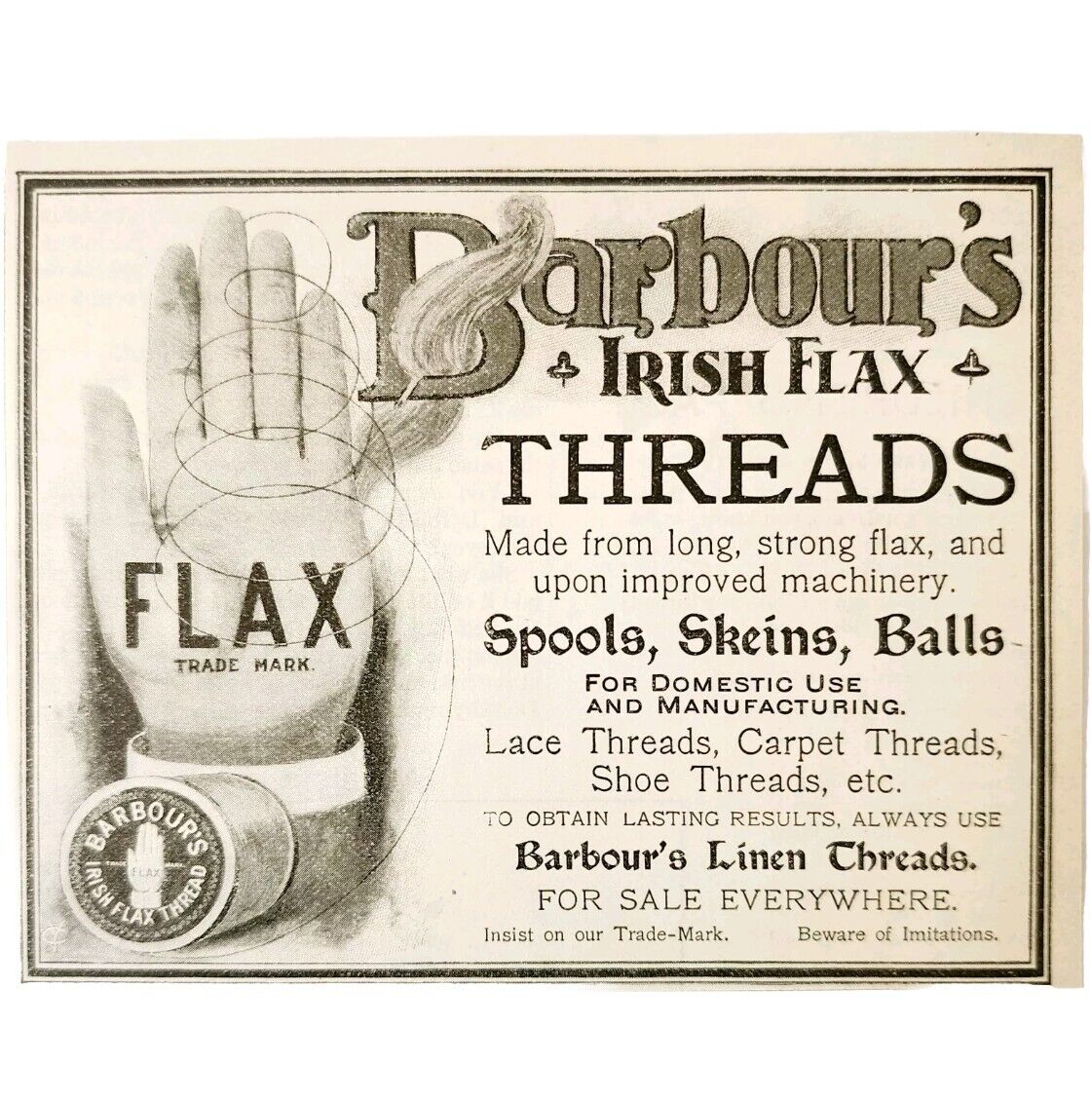 Barbour\'s Irish Flax Thread 1897 Advertisement Victorian Fashion Sewing ADBN1A3