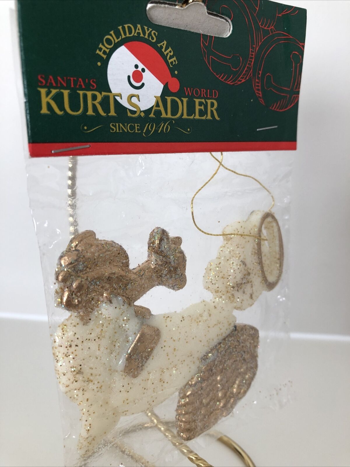KURT S. ADLER Santa\'s World Ivory/Gold Glittered Angel Christmas Ornament 3.5\