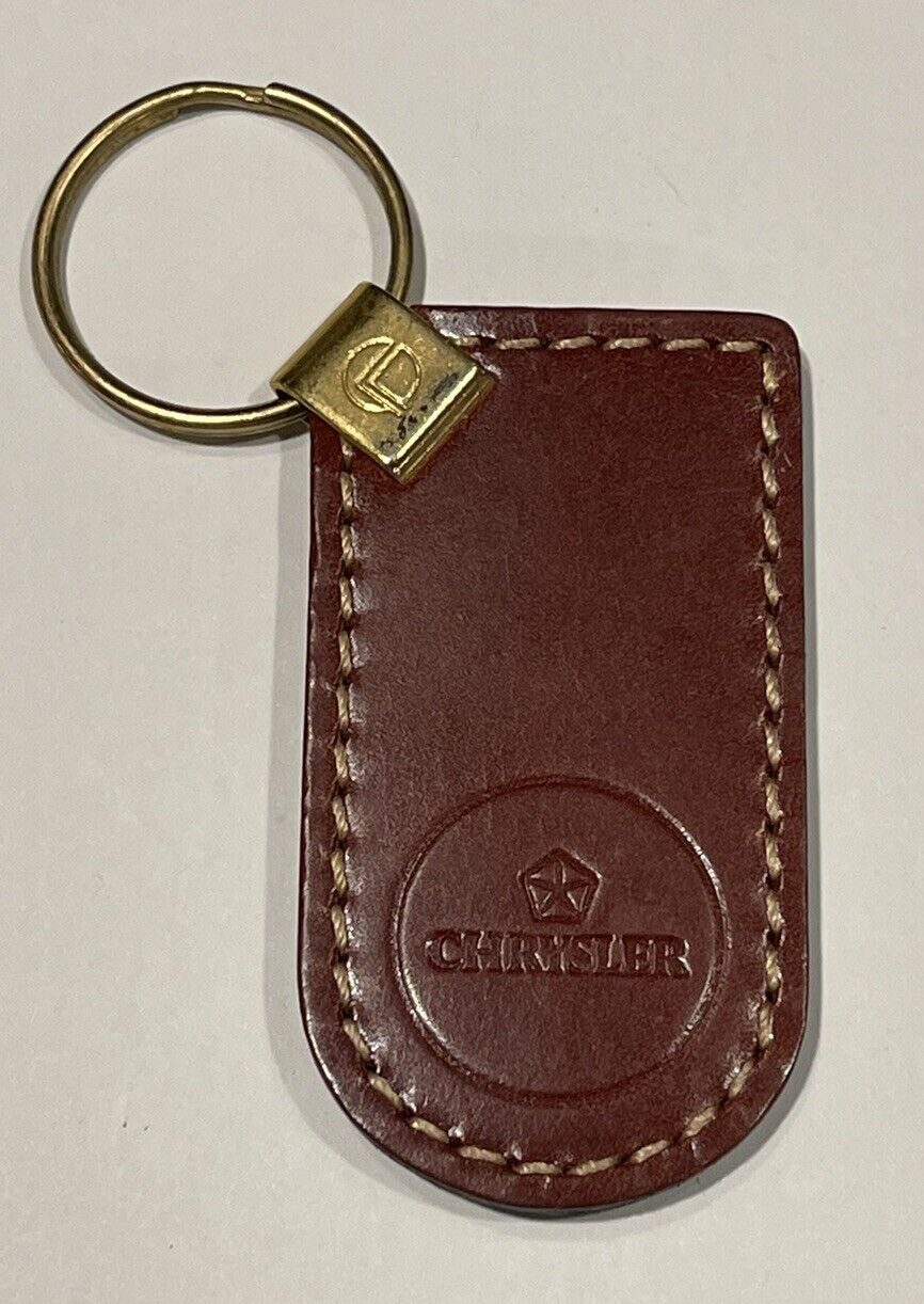 Vintage Burgundy Genuine Leather CHRYSLER Keychain Key Chain - New/Old Stock