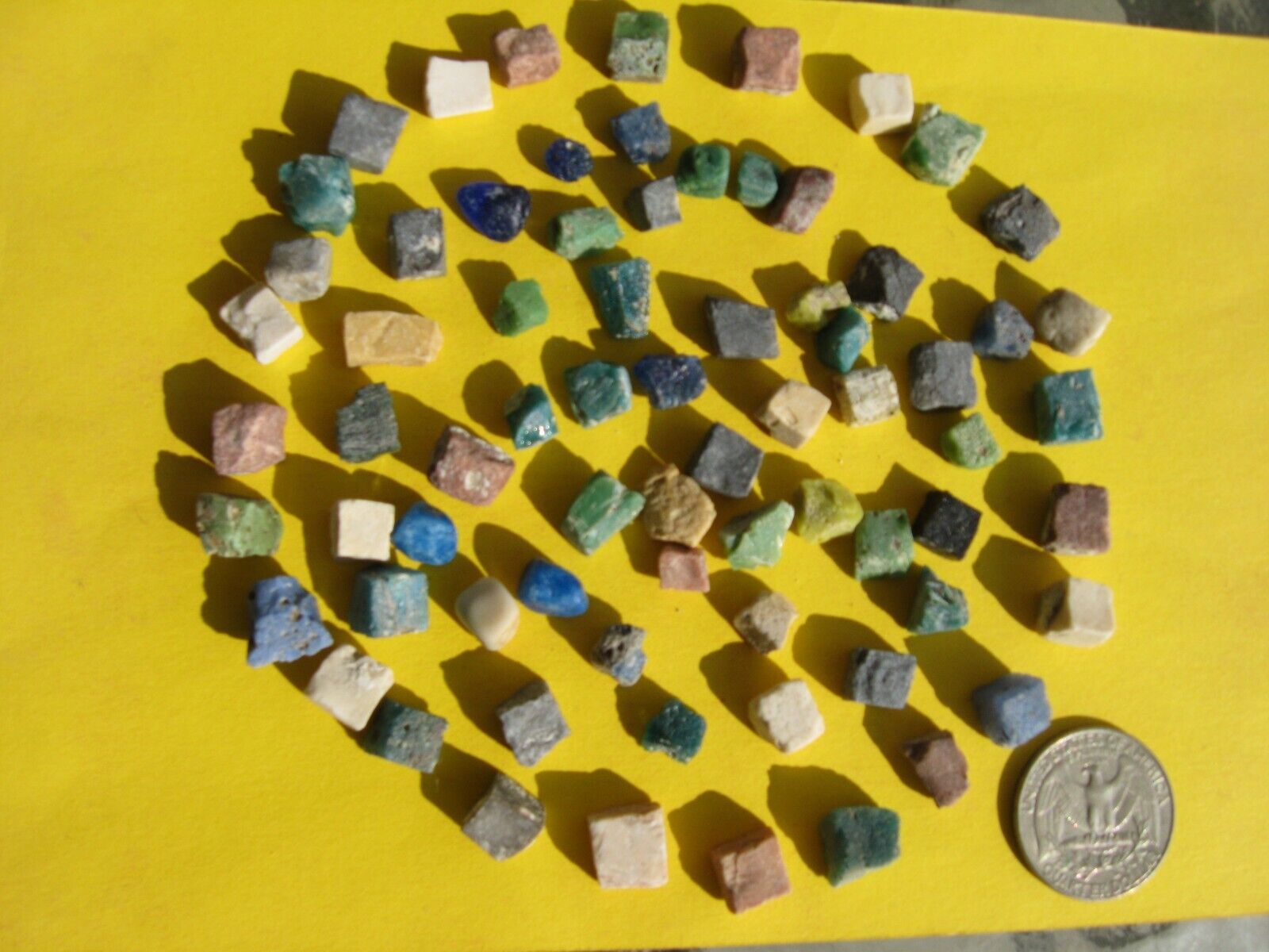 ANCIENT ROME . 1-2 century . Set of 70 pieces of color stone mosaic
