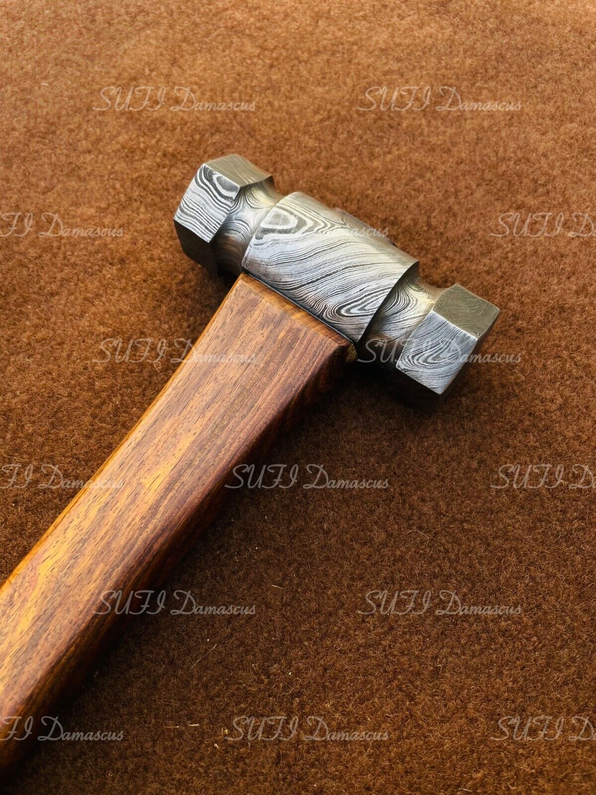 Custom Handmade Damascus Steel Viking Hexagonal Hammer, Birthday Gift 