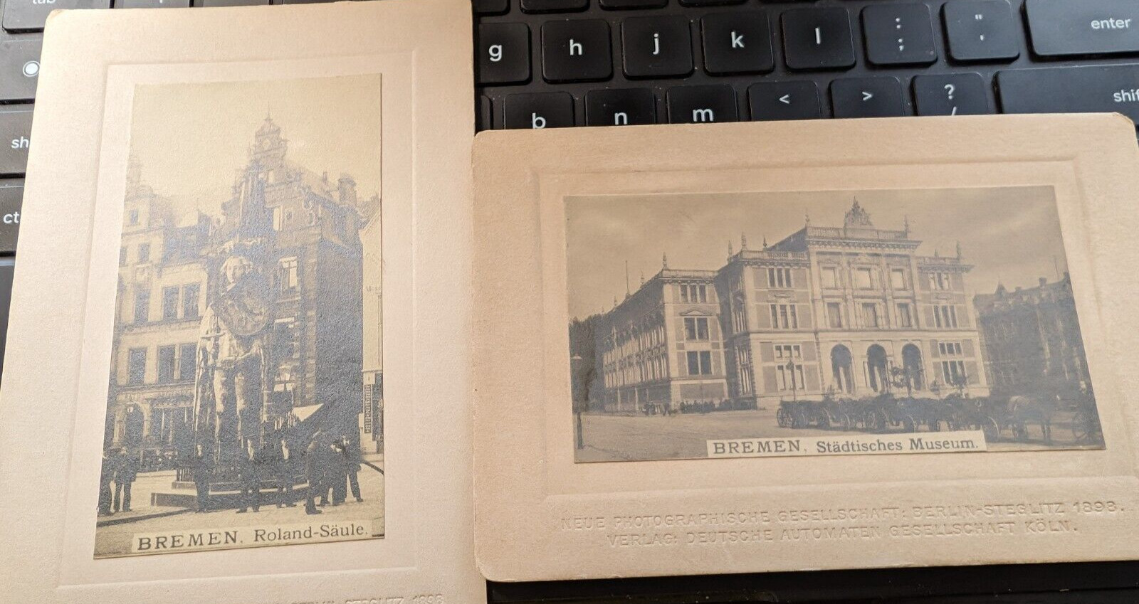 1900 Bremen Germany 2 Cabinet Cards Lot Statue & Museum