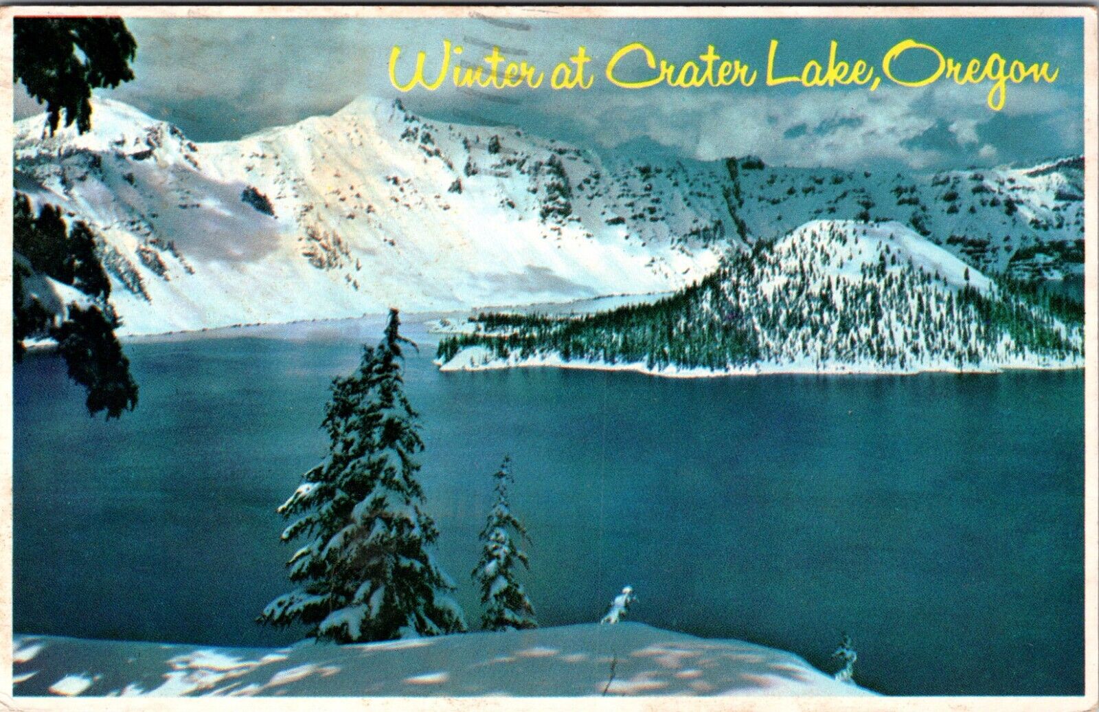 Crater Lake, Oregon Winter at Crater Lake & Wizard Island Vintage Postcard F898