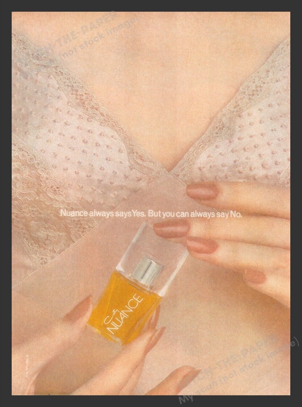 Coty Nuance Fragrance Lingerie Cleavage 1980s Print Advertisement Ad 1984