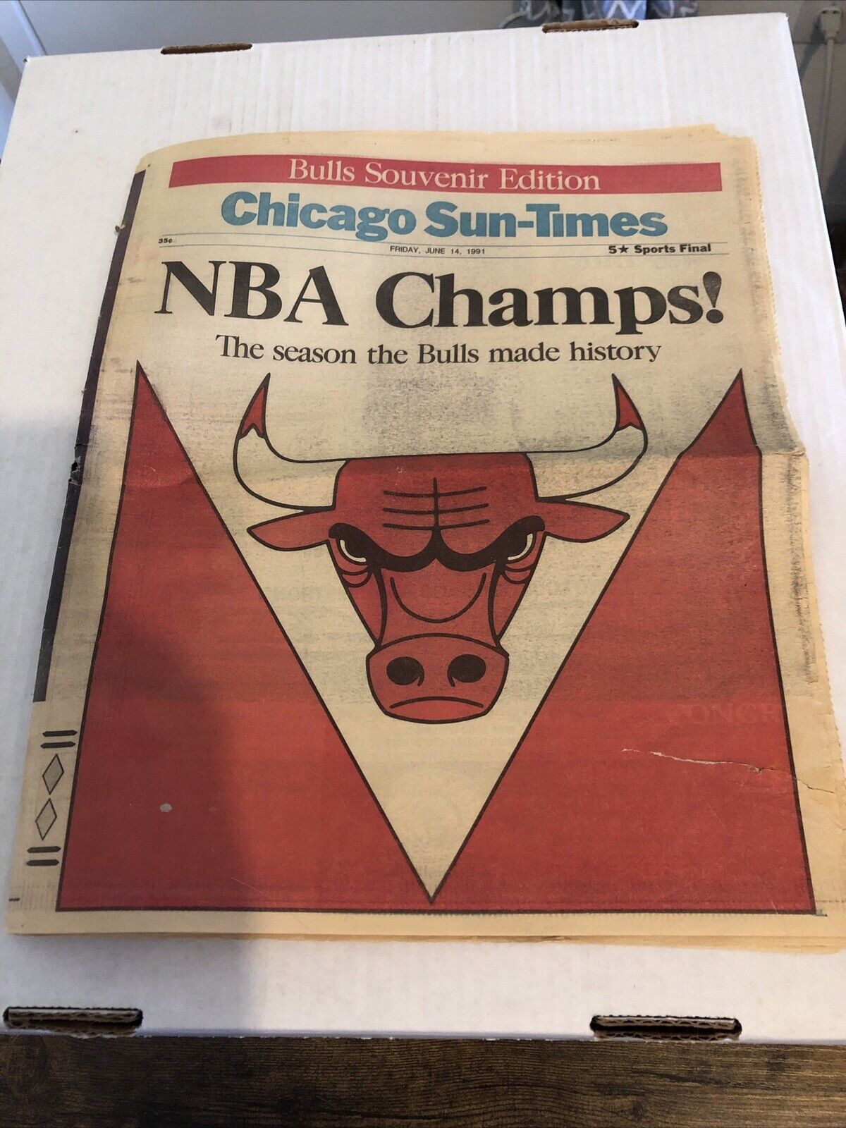 1991 Chicago Bulls Michael Jordan NBA Champions Chicago Sun Times Souvenir Paper